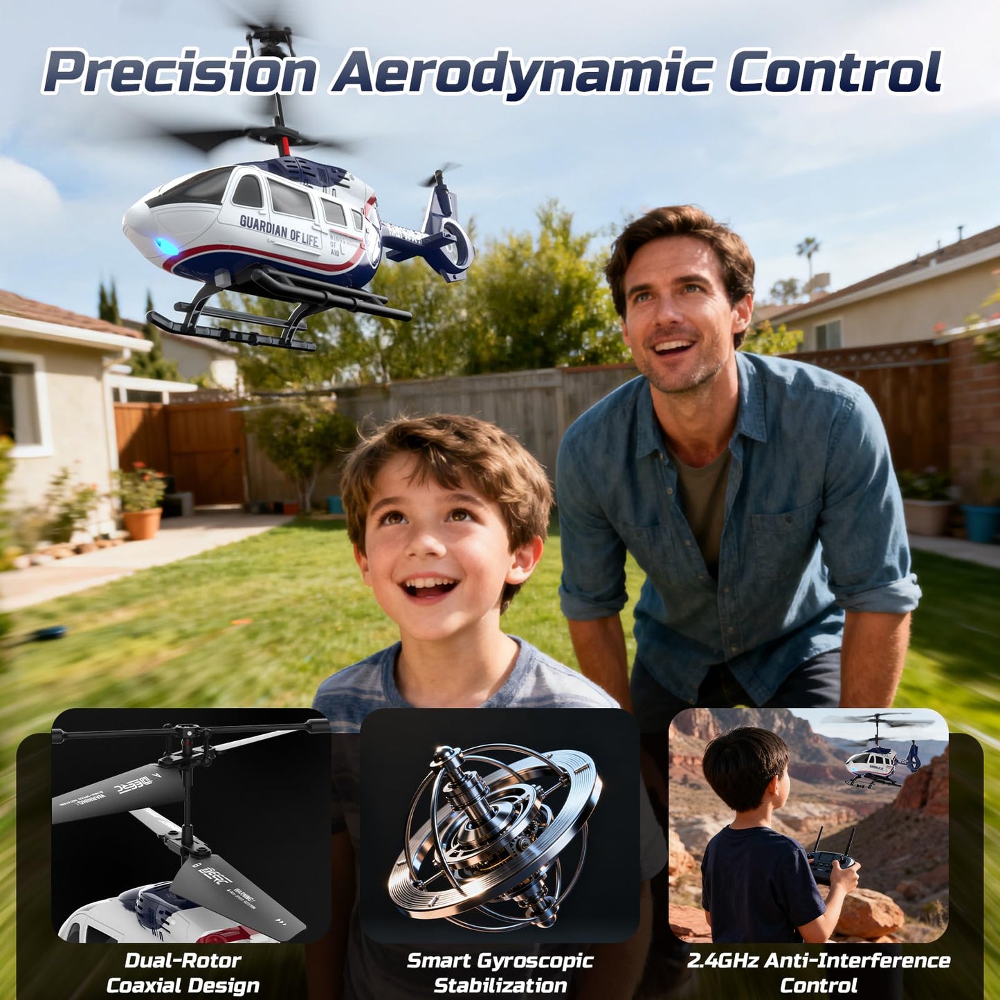 DEERC RC Helicopter,Rescue Remote Control Helicopter for Kids & Adults,Toys Helicopter with Altitude Hold, One Key take Off/Landing, LED Light, Low Battery Reminder, Gift for Boys Ages 8-12