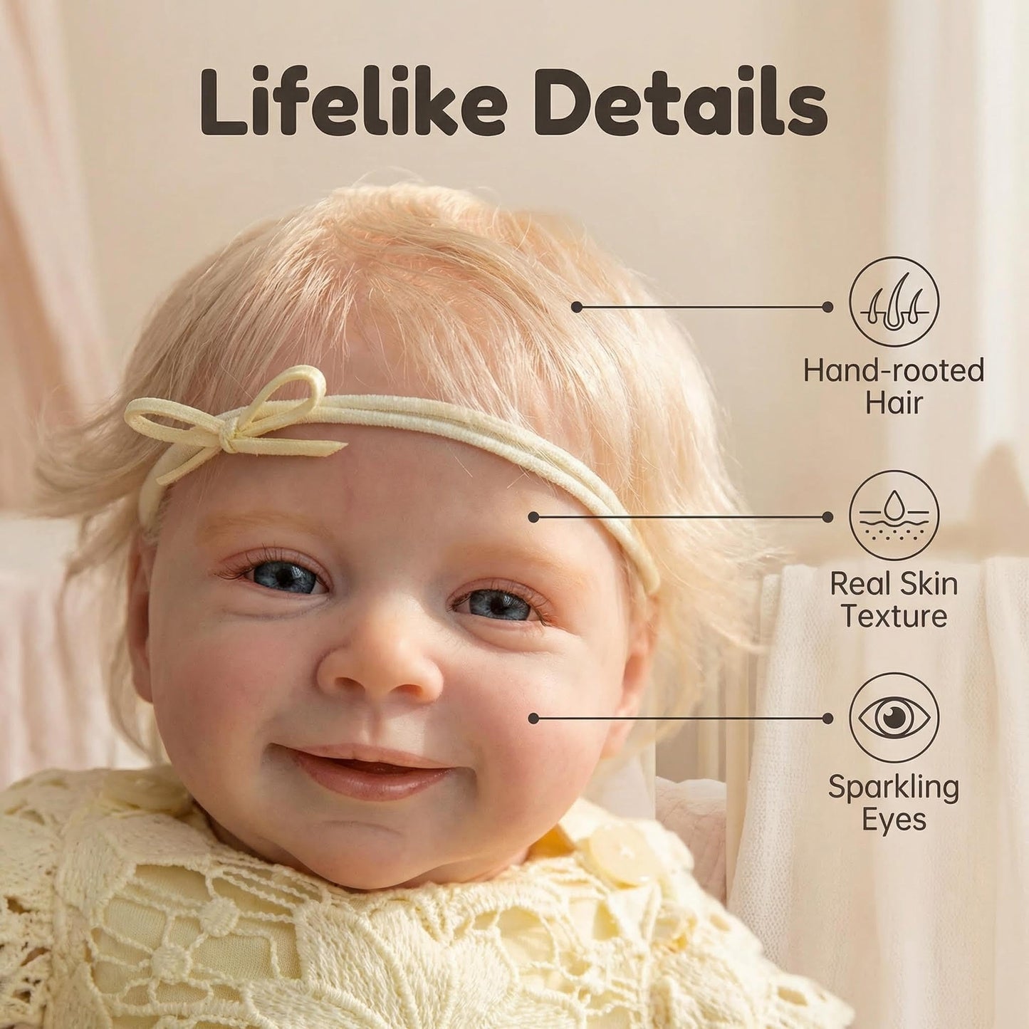 KAWAYII -18Inch Reborn Baby Dolls Realistic Cloth Body Girl Newborn Lifelike Baby Doll Blond Hair Dolls Toy Gifts for Kids Age 3+