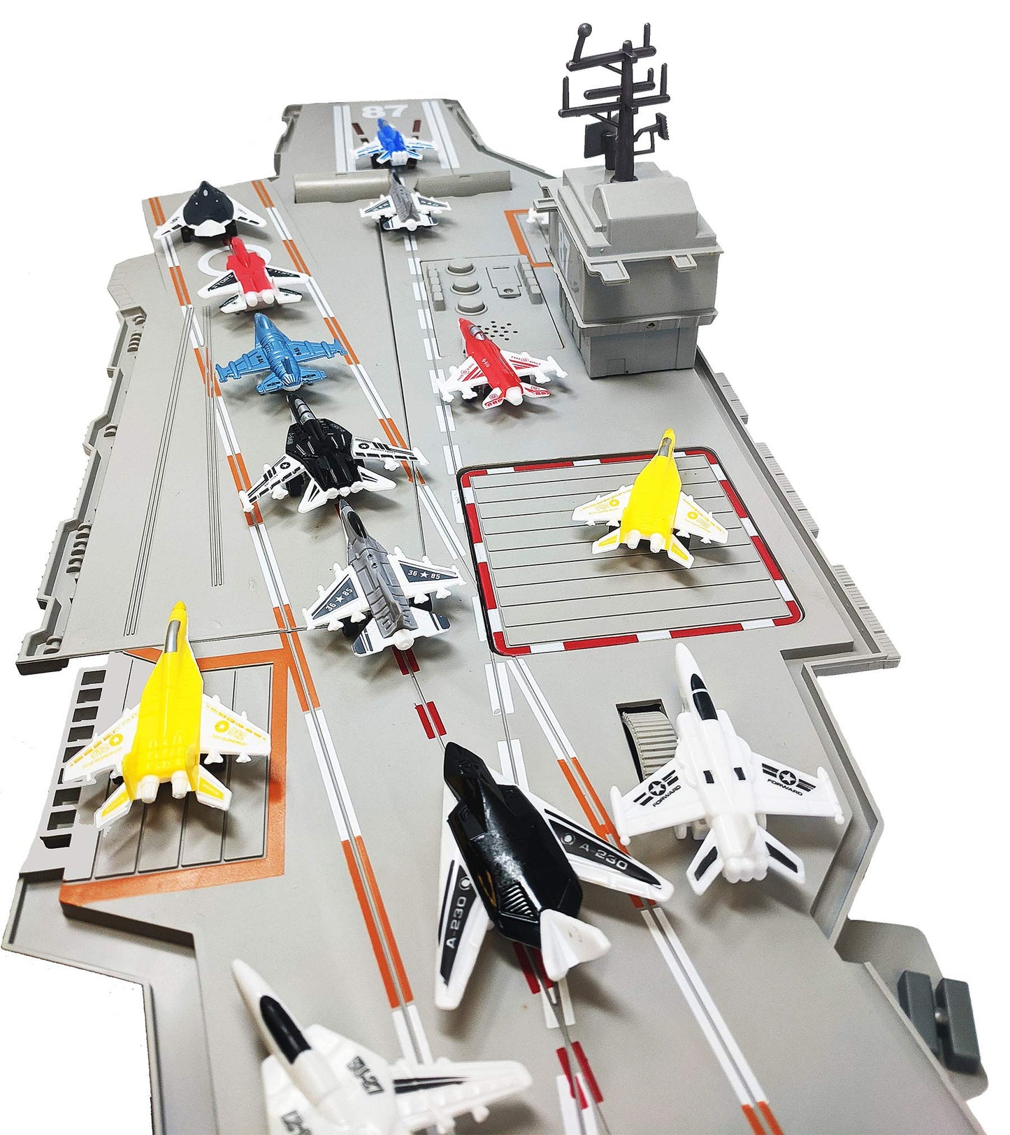 30 Inch Aircraft Carrier Toy with Sound Effects and Light Up Runway (14 Fighter Jets)