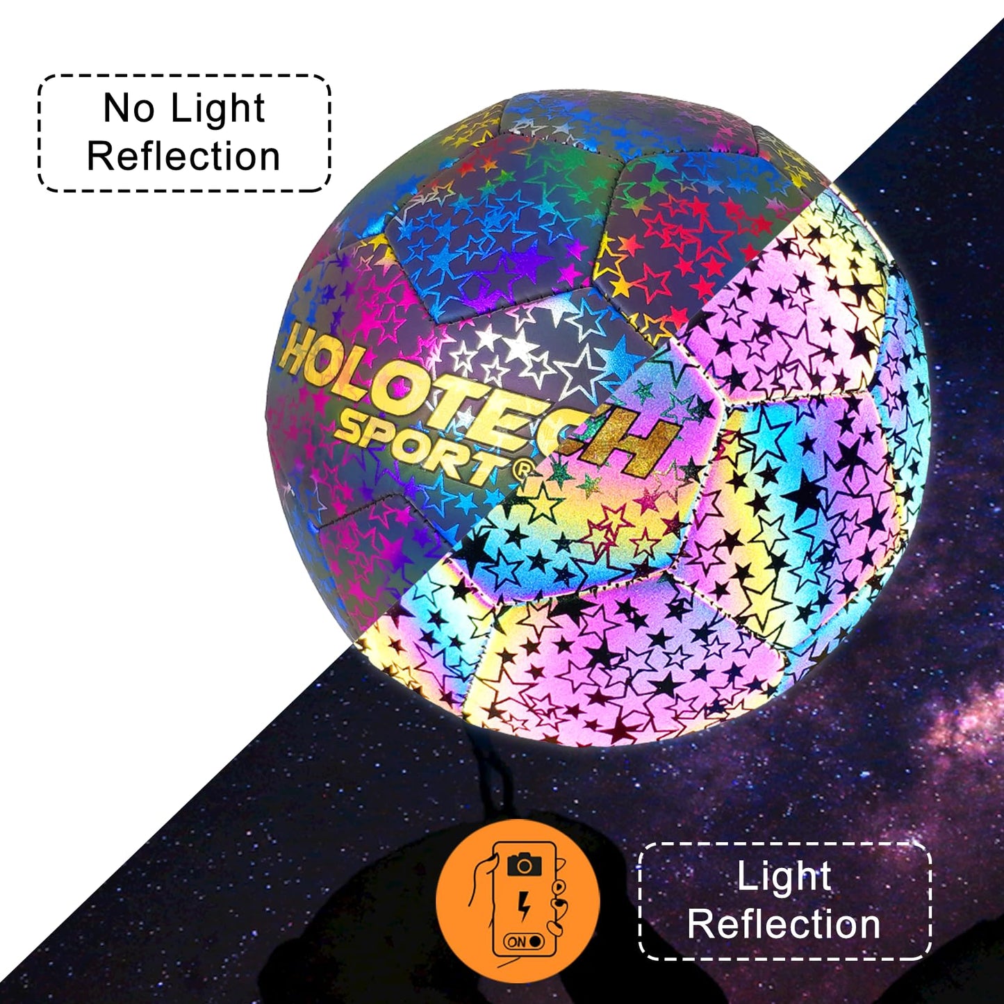 MILACHIC WTOPSBO Soccer Ball Size 5, Holographic Glow Soccer Ball, Bright PU Leather Soccer Balls for Night Games, Training, Ideal Gifts for Women and Men with Pump