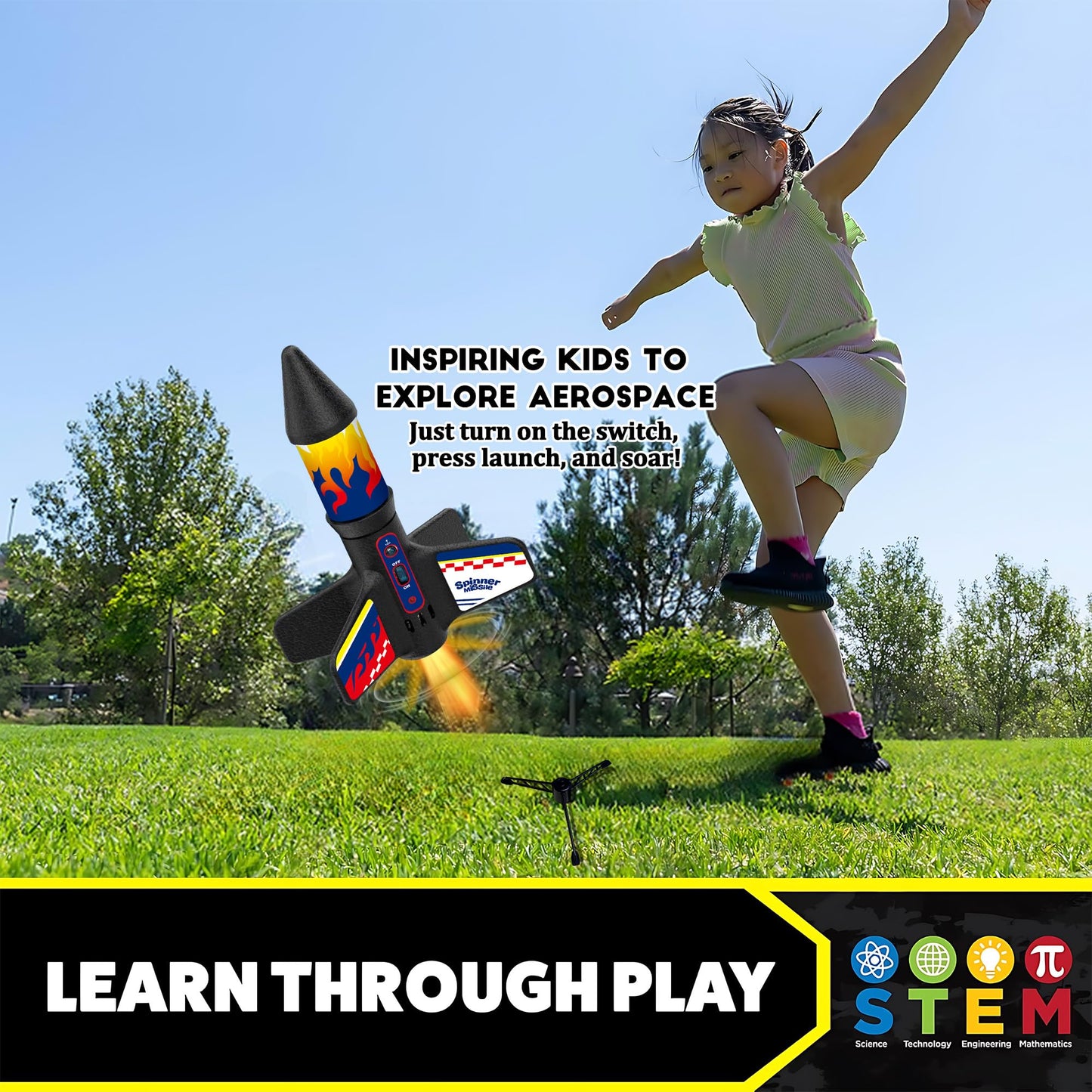 ROHSCE Rocket Launcher for Kids, Electric Flying Rocket Toy Launches Up to 250FT with Parachute Landing & LED Light, Rechargeable Outdoor STEM Toy for Backyard Play for Boys & Girls