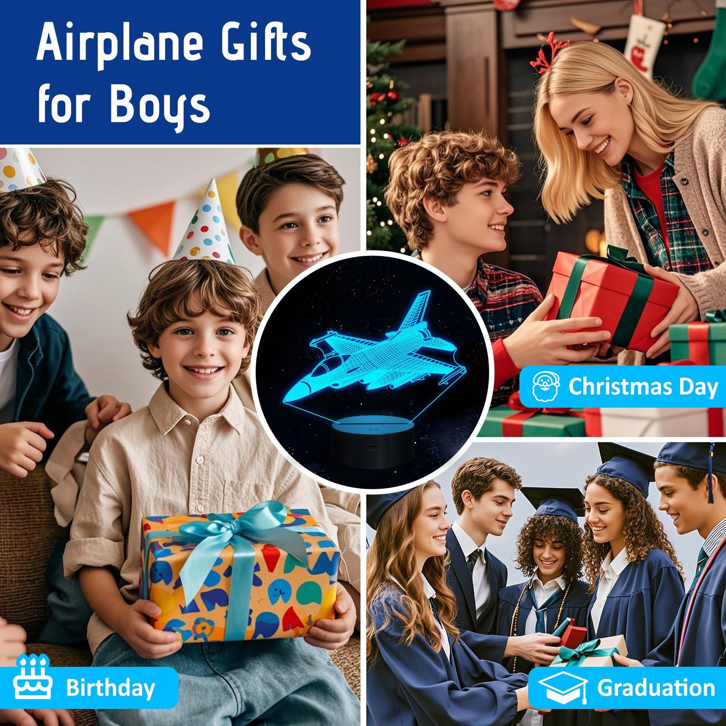 Anywin Warplane Night Lights,Kids Airplane 3D Night Light Bedside Lamp Fighter Toy Light 7 Colors Changing with Remote Control Best Christmas Gifts and Birthday Gifts for Boys Girls Kids Baby