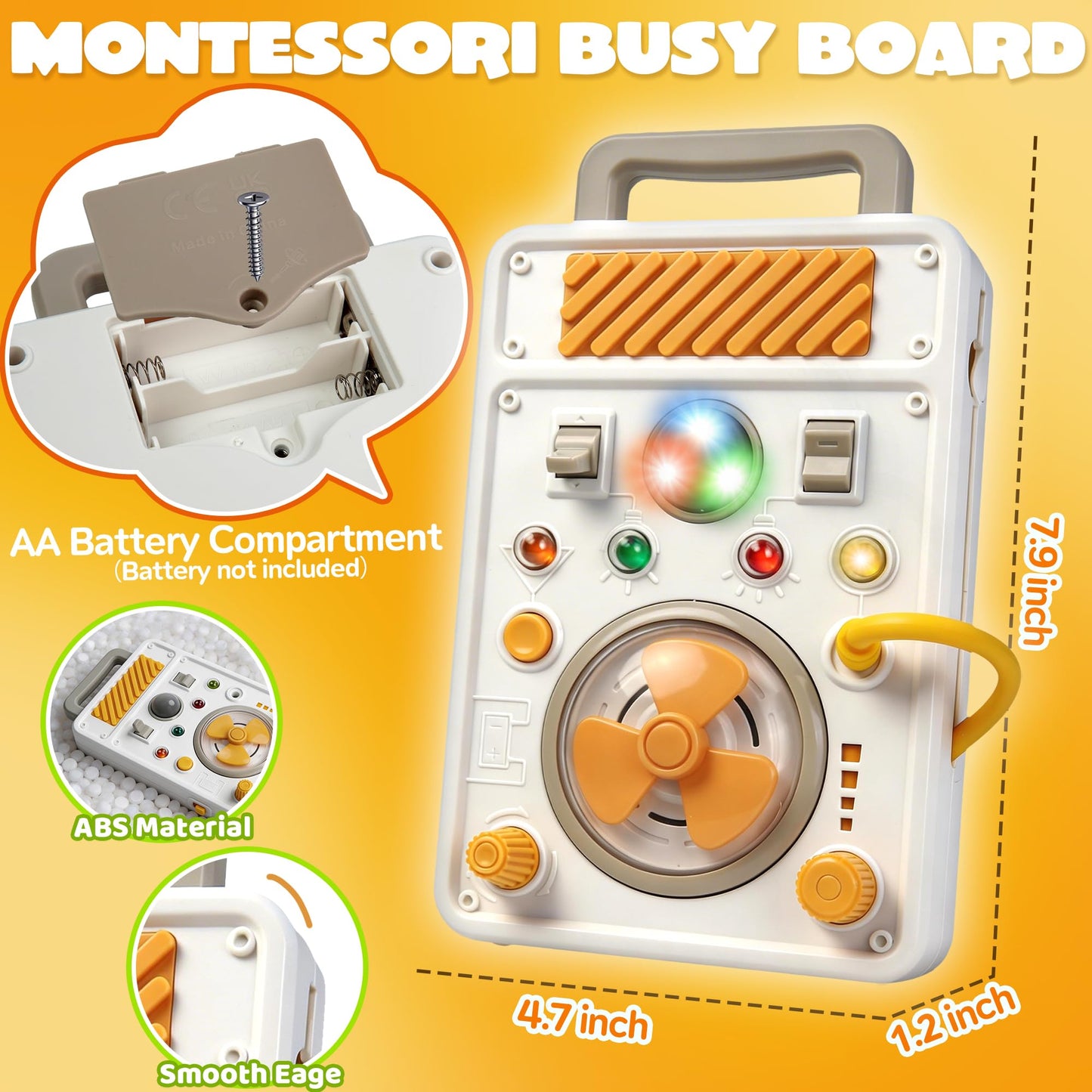 Montessori Busy Board for 1+ Year Old, Airplane Travel Toys Roadtrip Activities for Toddlers Fine Motor Toy Educational LED Light Switch Learning Sensory Activity Board for Toddler 1-3 Boy Girl Gift