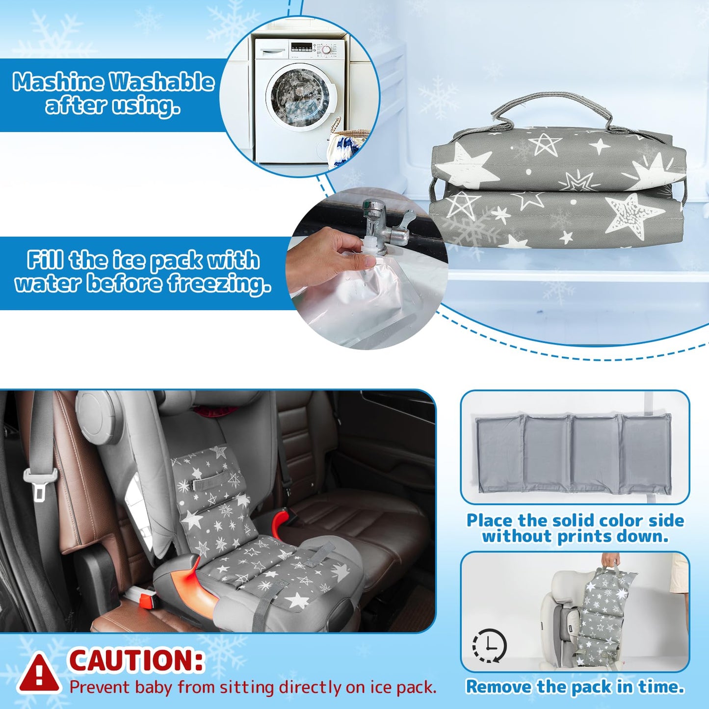 Orzbow Car Seat Cooling Pad for Toddler with Removable Ice Pack, Summer Baby Cooling Pad for Car Seats and Strollers, Portable Carseat Cooler Ice Cushion, Keeping Baby Cool in The Summer, Gray