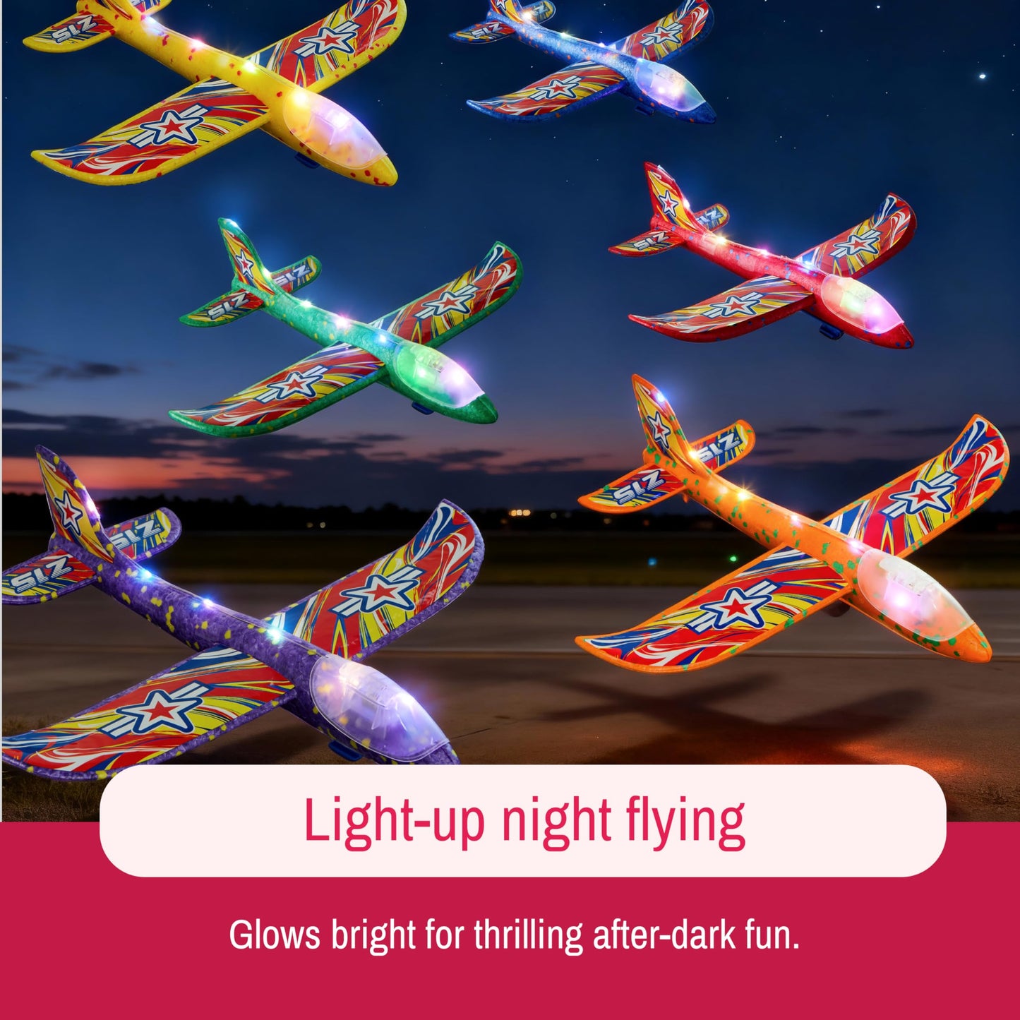 JOYIN 2 Pack LED Foam Glider Airplane Launcher Set, 6 Light-Up Flying Planes with 2 Handheld Launchers, Long Distance Outdoor Flying Game for Teens & Adults (14+)