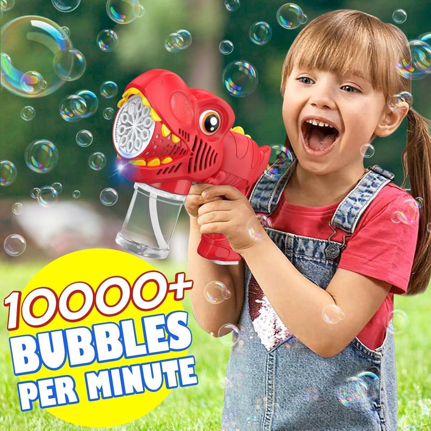 2Pcs Bubble Machine Gun Kids Toys Bubble Maker with 1800mAh Rechargeable Battery 4 Solutions Bubbles for Kids 4-8 Toddlers 1-3 Easter Basket Stuffers Dino Outdoor Toy Valentine Boy Girl