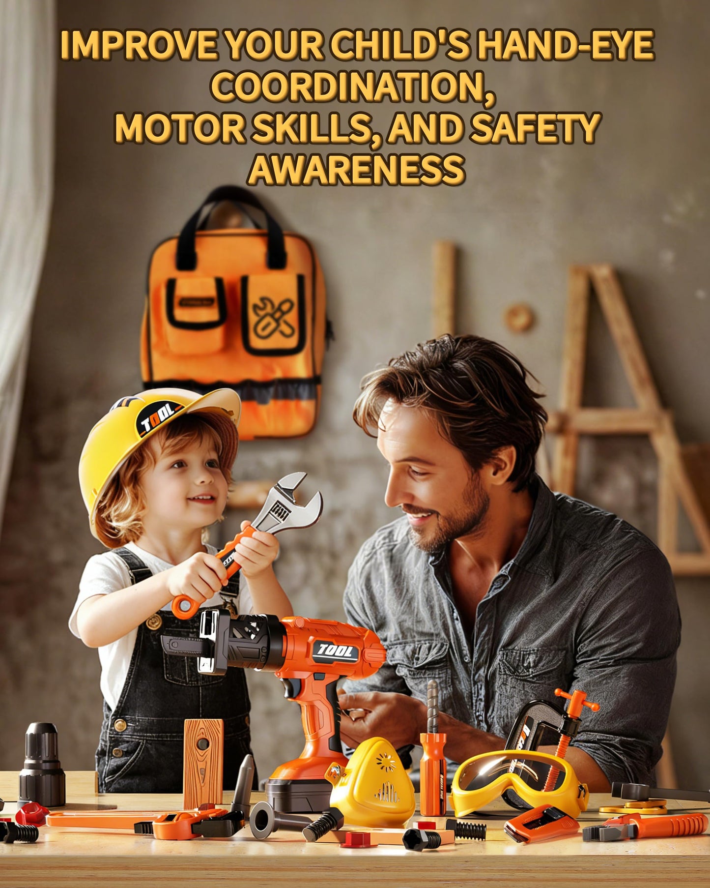 Eohemeral 36Pcs Kids Tool Set, Toddler Tool Construction Toys with Belt & Electronic Drill for Boys Girls 3-5, Sturdy Tool Bag Suitable for Outdoor Use
