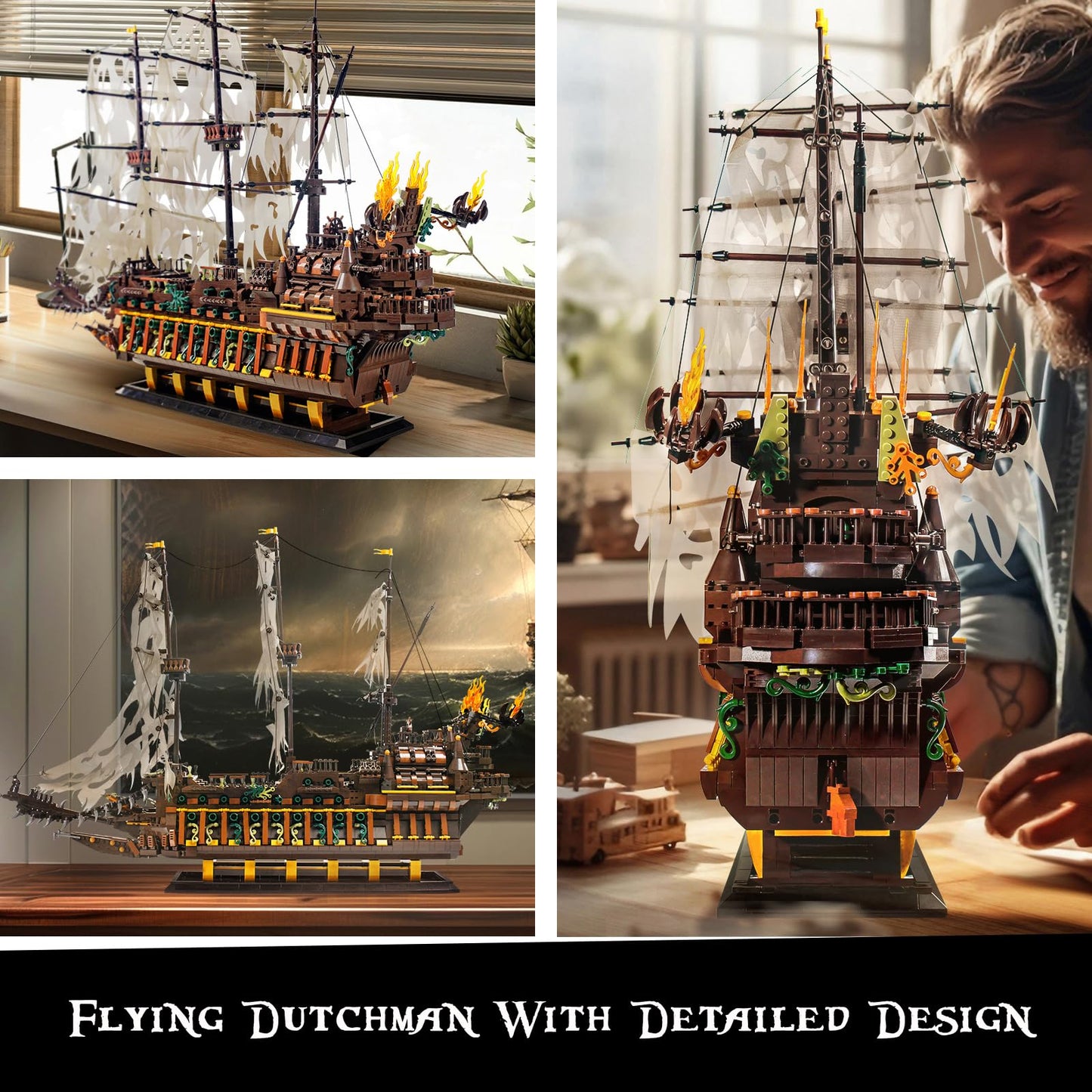 Mould King 13197 Pirate Ship Building Toy, MOC Flying Dutchman Model Ship Boat, Toy Building Sets for Adults, Halloween Decor Christmas Birthday Gifts for Teens Collections (4364 Pieces)