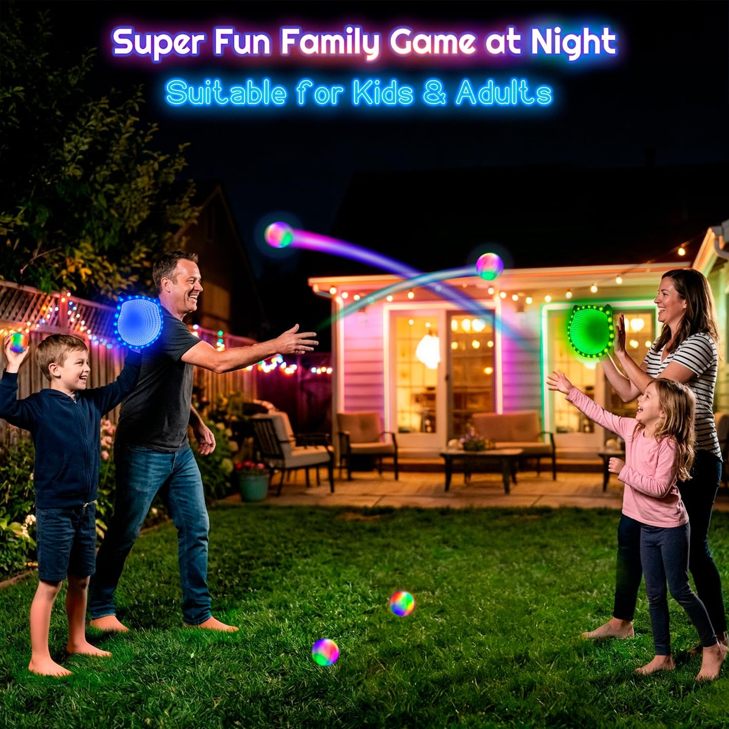 Elecdemic 3D LED Light Up Toss Catch Ball Game Set Fidget Toys Baseball Gifts Outdoor Outside Backyard Party Glow in the Dark Sticky Paddle Mitt Age 3 4 5 6 7 8 9 10 11 12 Year Old Boy Girl Kids Adult