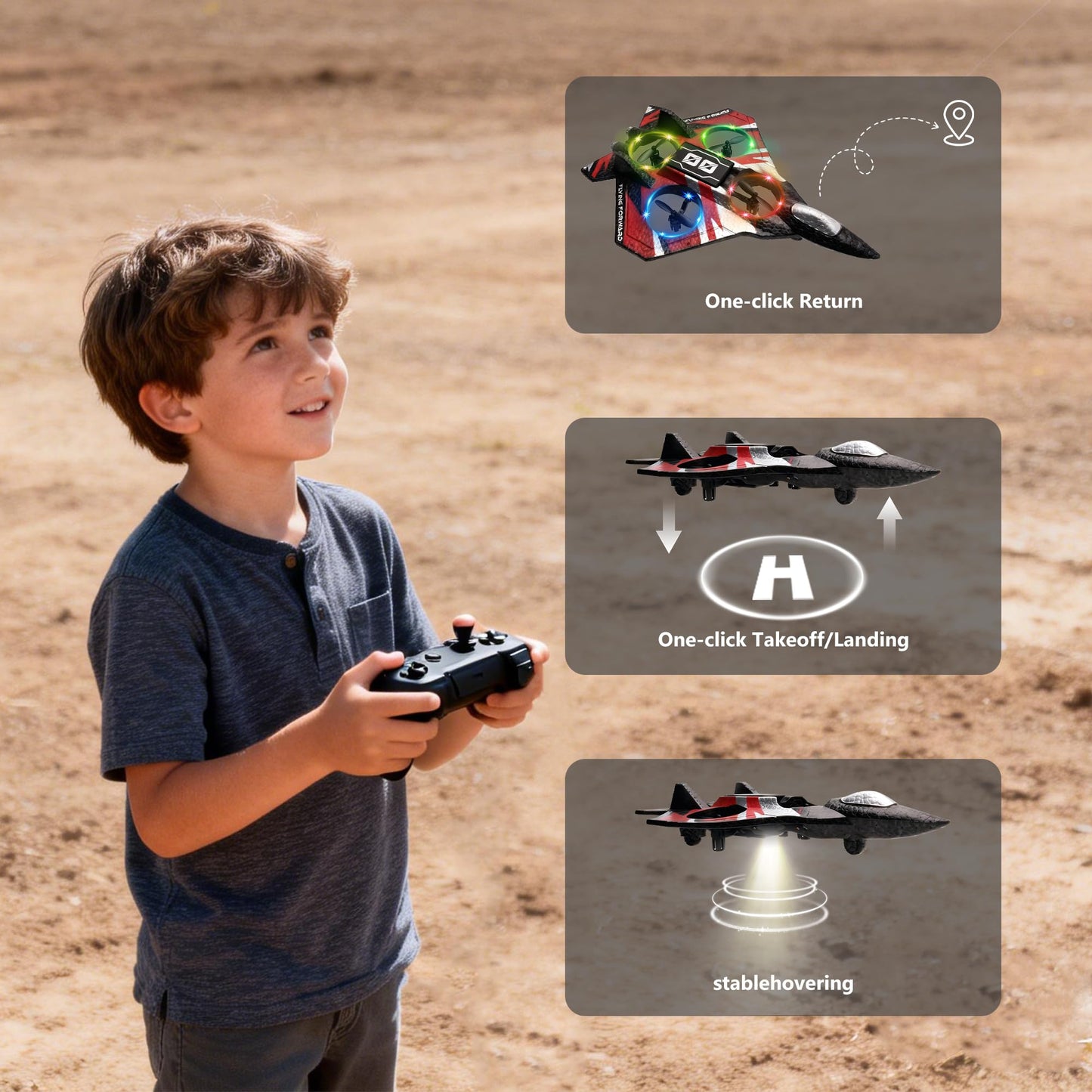 LEFEI Remote Control Airplane Drone with Light for Kids Adults,360° Flip Fighter Jet Helicopter Toys,Stunt Roll Planes Gifts for 6+ Boys (Red)