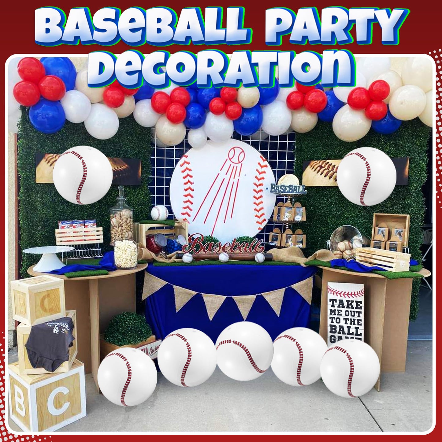 Bedwina Inflatable Baseball (Pack of 12) 16-inch, Baseball Beach Balls for Themed Party Decorations & Birthday Decor - Pool Ball Toys Party Favors & Goodie Bags Favors for Kids, Boys and Girls