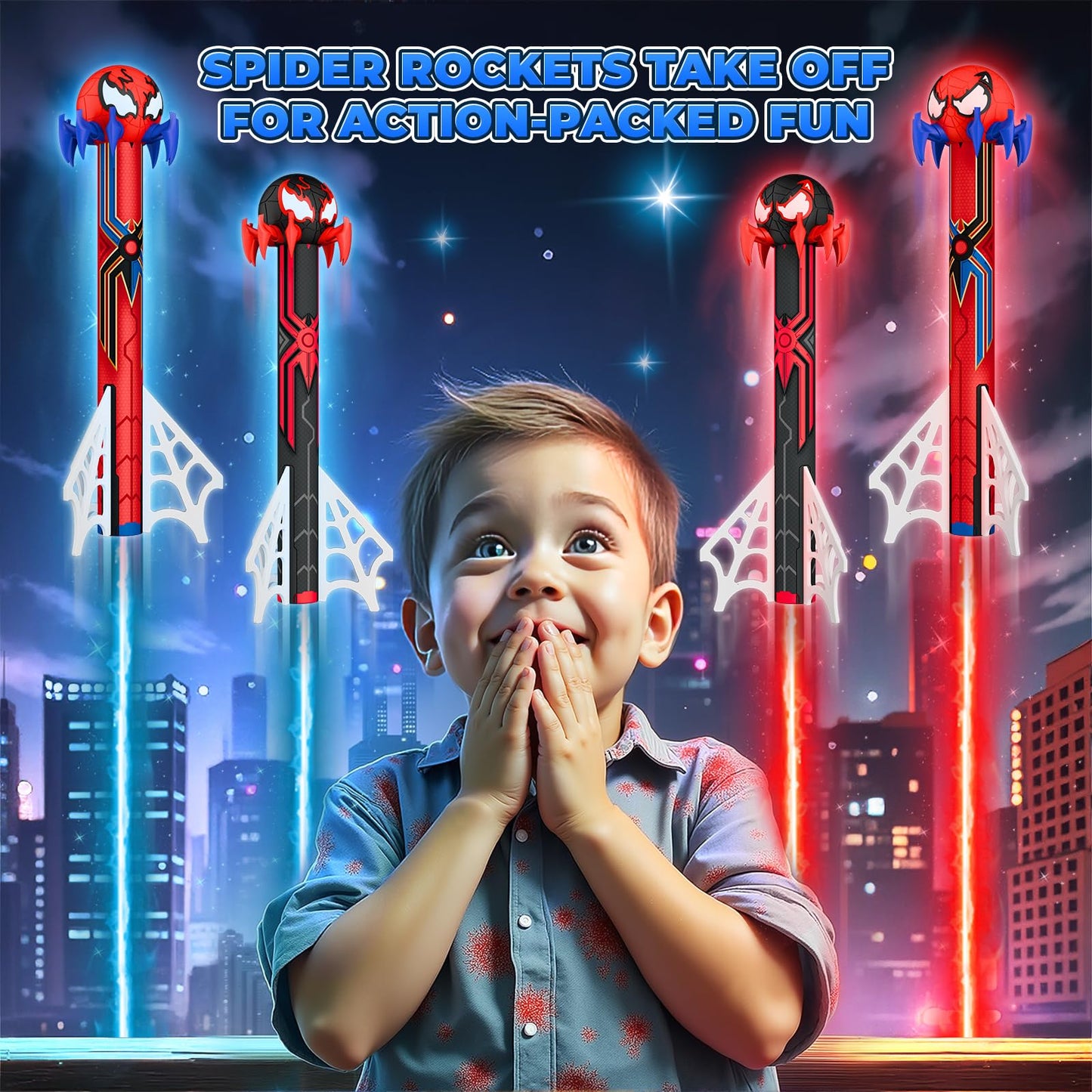 Spider Rocket Launcher for Kids, 4 Rockets with Web Air Pump, Stomping Launch Toys, Outdoor Spider Toys Gifts for 3-10 Year Old Boys & Girls