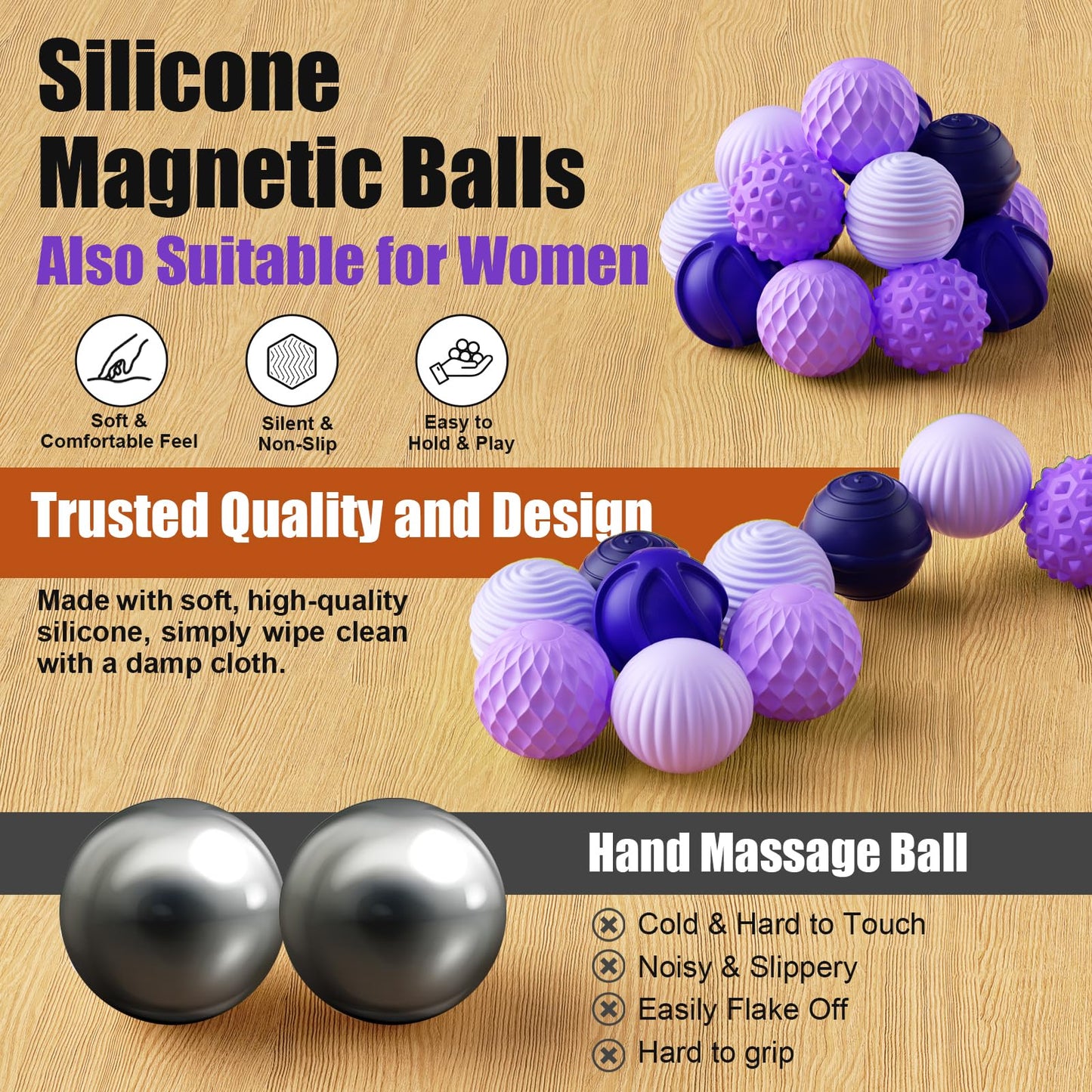 Silicone Magnetic Balls, Fidget Toys, 12-Pack Stress Relief Toys for Adults, Teens, Sensory Toy for Fingers Hands, Quiet Office Desk Toys with Textures, Magnet Fidget Fun Gift (2 Pack(Green+Purple))
