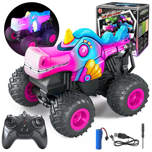 YongnKids Remote Control Car for Girls, 2.4Ghz Unicorn Monster Trucks with Light & Music,Unicorn Toys for Girls Age 3 4 5 6 7 8 Years, 360° Rotating All Terrain RC Stunt Car Rechargeable Xmas Gift