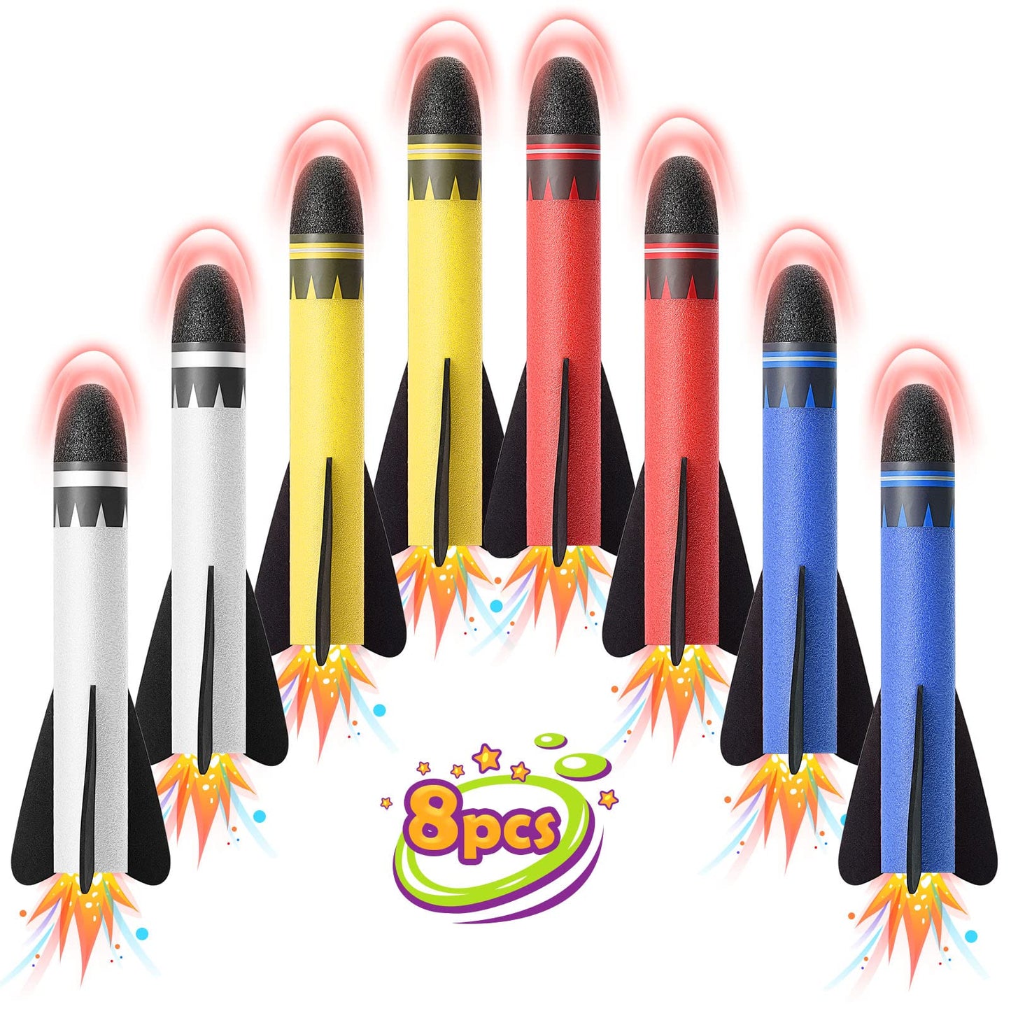 Delighkidz Foam Flying Toys Refills 8 Pack Replacement Foam Flying Compatible with Popular Toys Flying Launchers for Kids Outdoor Toy Easter Birthday Gifts for Kids Boys