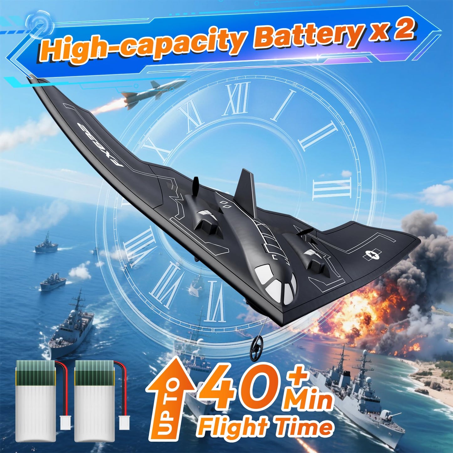 AIGIMU RC Airplane, RC Plane Ready to Fly, 2CH Remote Control Airplane with 6-axis Gyro Stabilizer B2 Spirit Stealth Bomber 2.4GHz Remote Control Plane for Beginners Boys Kids