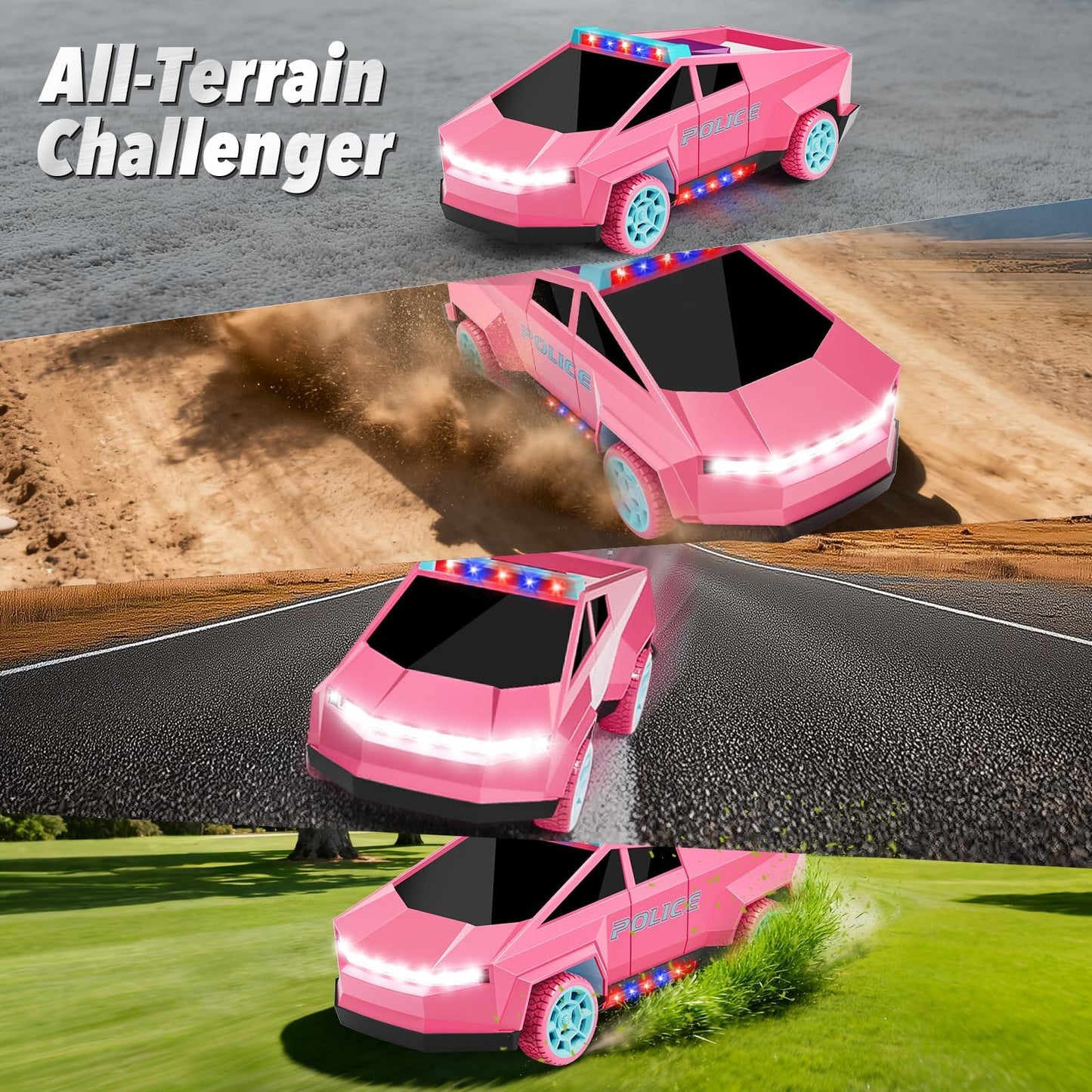 MACALOCA Cool Remote Control Car Toys for Girls, 1:20 Pink Police RC Truck with Flashing LED Lights and Loadspace, 2.4 GHz Rechargeable Racing RC Cars Vehicle Toys, Summer for Kids 3 5 7 10