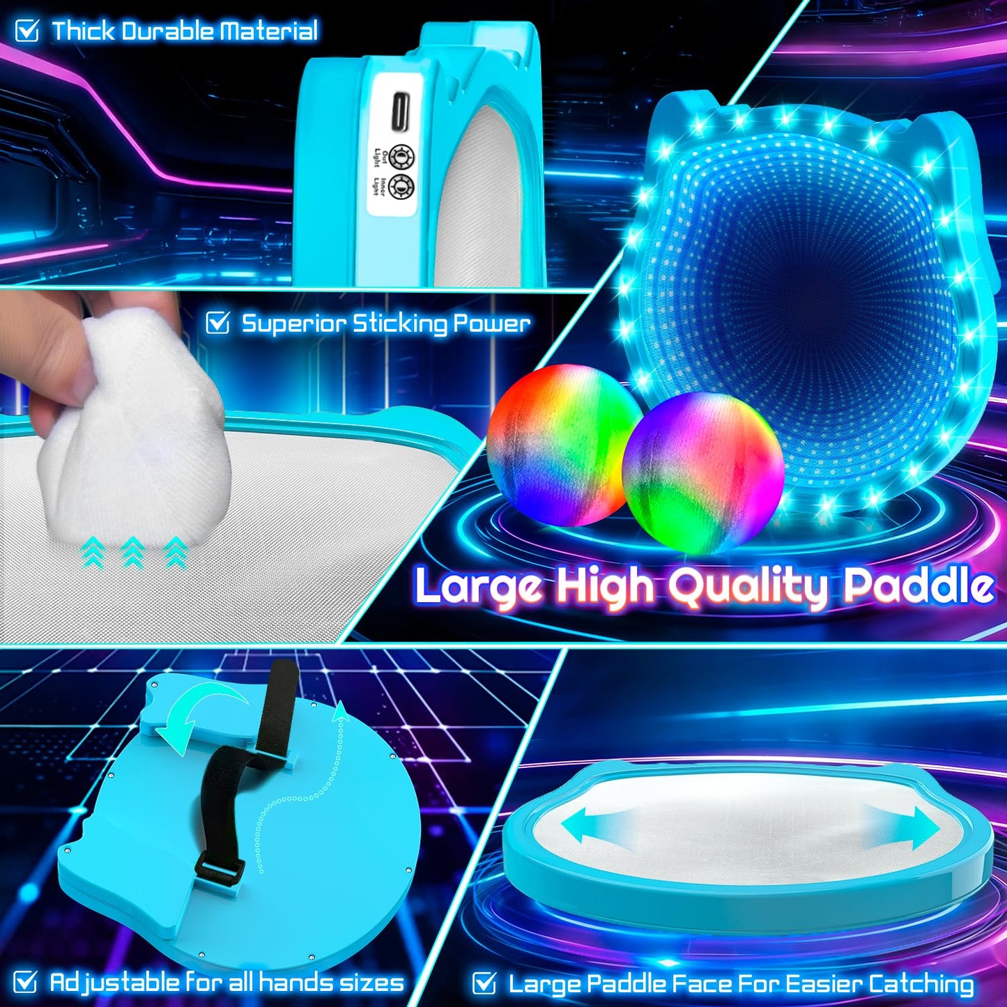 Elecdemic 3D LED Light Up Toss Catch Ball Game Set Outdoor Toys Baseball Tennis Gifts Camping Party Glow in the Dark Throw Paddle Age 3 4 5 6 7 8 9 10 11 12 Year Old Boy Girl Kid Adult Family Birthday
