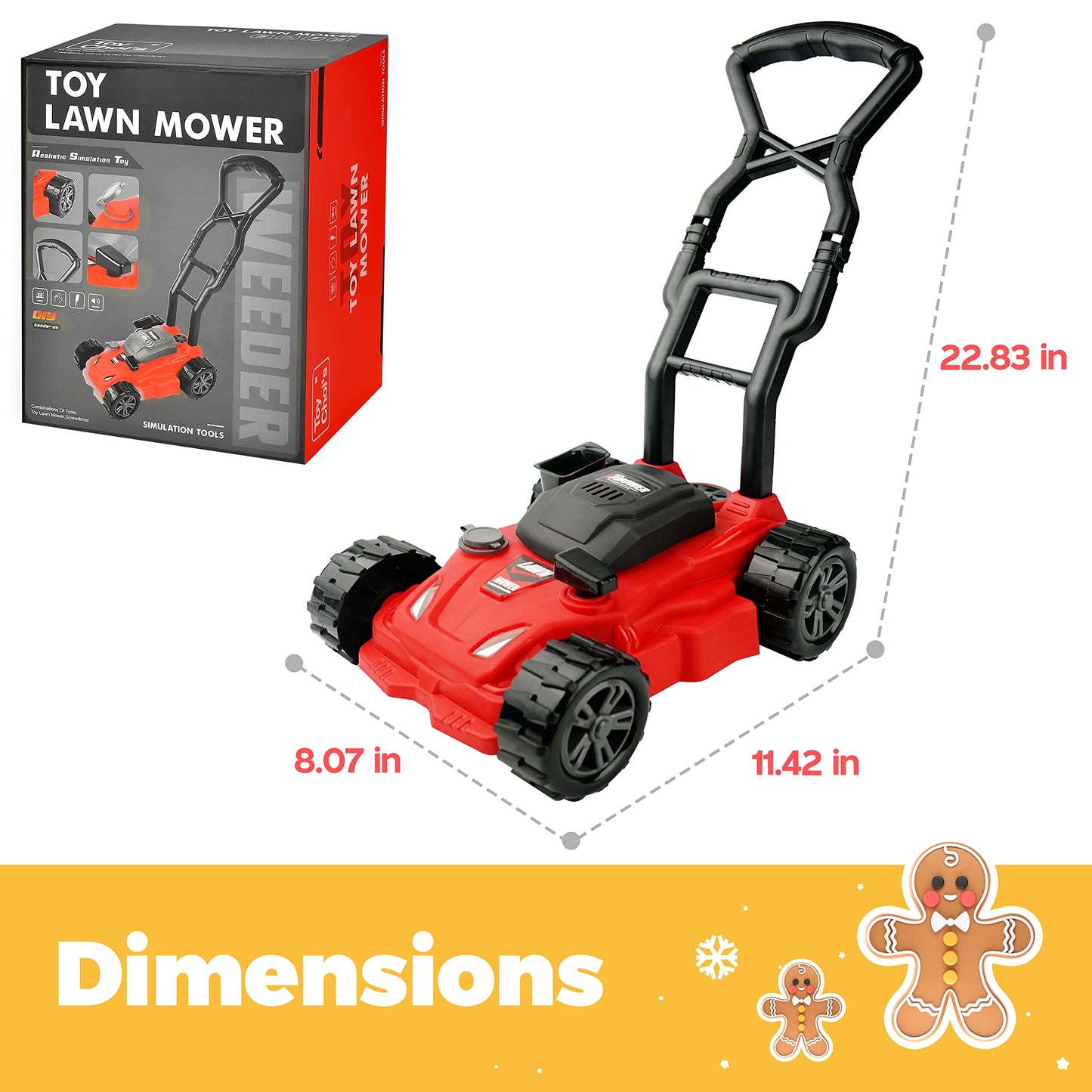 Kids Lawn Mower - Toy Choi's Pretend Play Series Toddler Lawn Mower, Indoor Outdoor Push Gardening Summer Toy Tool Set for Boys & Girls 3,4,5,6,7,8
