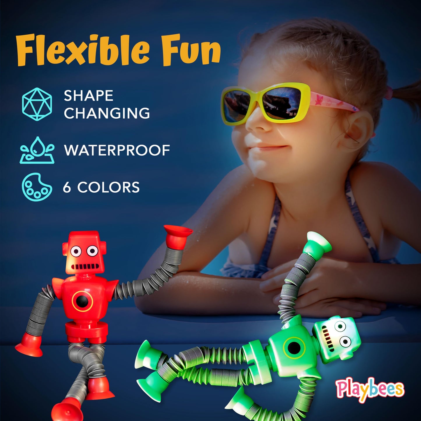 LED Telescopic Suction Cup Robot Toys 12PACK - Shape Changing Educational Fidget Toys, Sensory Toys ADHD Autistic, Stimulating Creative Learning Pop Tubes, Robot Party Favors