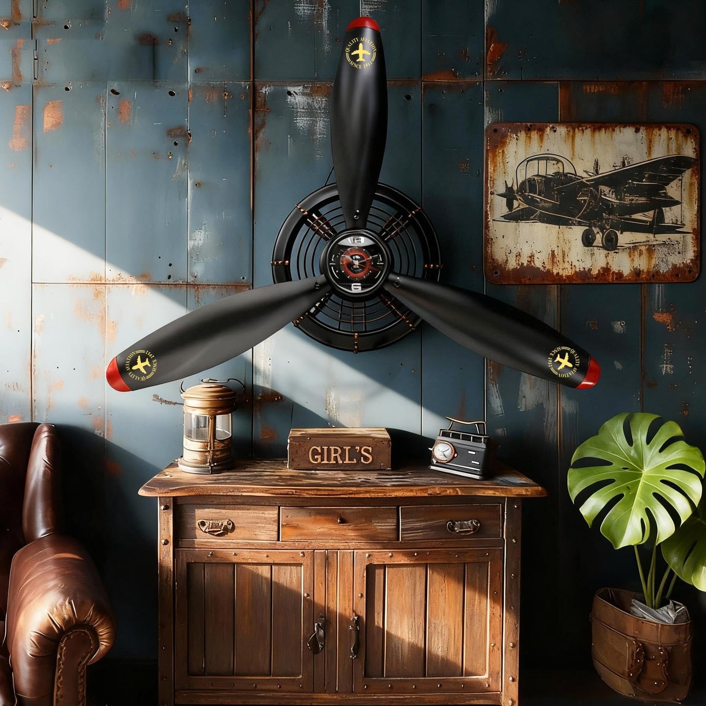 GLOWMIRTH Airplane Wall Art,Aviation Décor,Unique Wall Sculptures,Pilot Gifts,Steampunk Metal Art for Kitchen, Bedroom, Living Room,Cool Clocks Battery Operated,Black