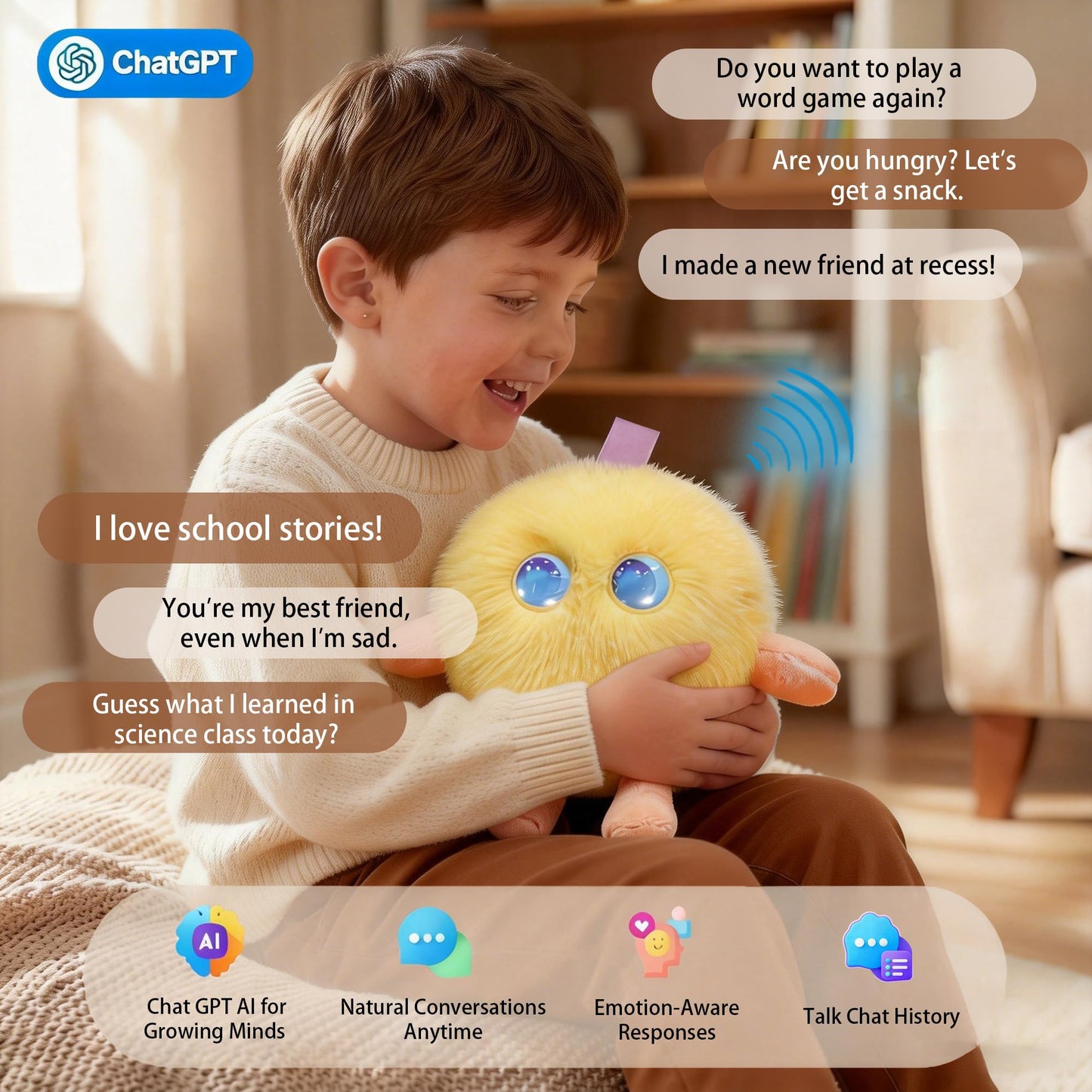 CINQALETHE Emotional Support AI Robot Toy Companion Pet – Smart Interactive Plush Toys for Kids, Realistic Intelligent Robotic Stuffed Pets Animal with Emo AI Technology