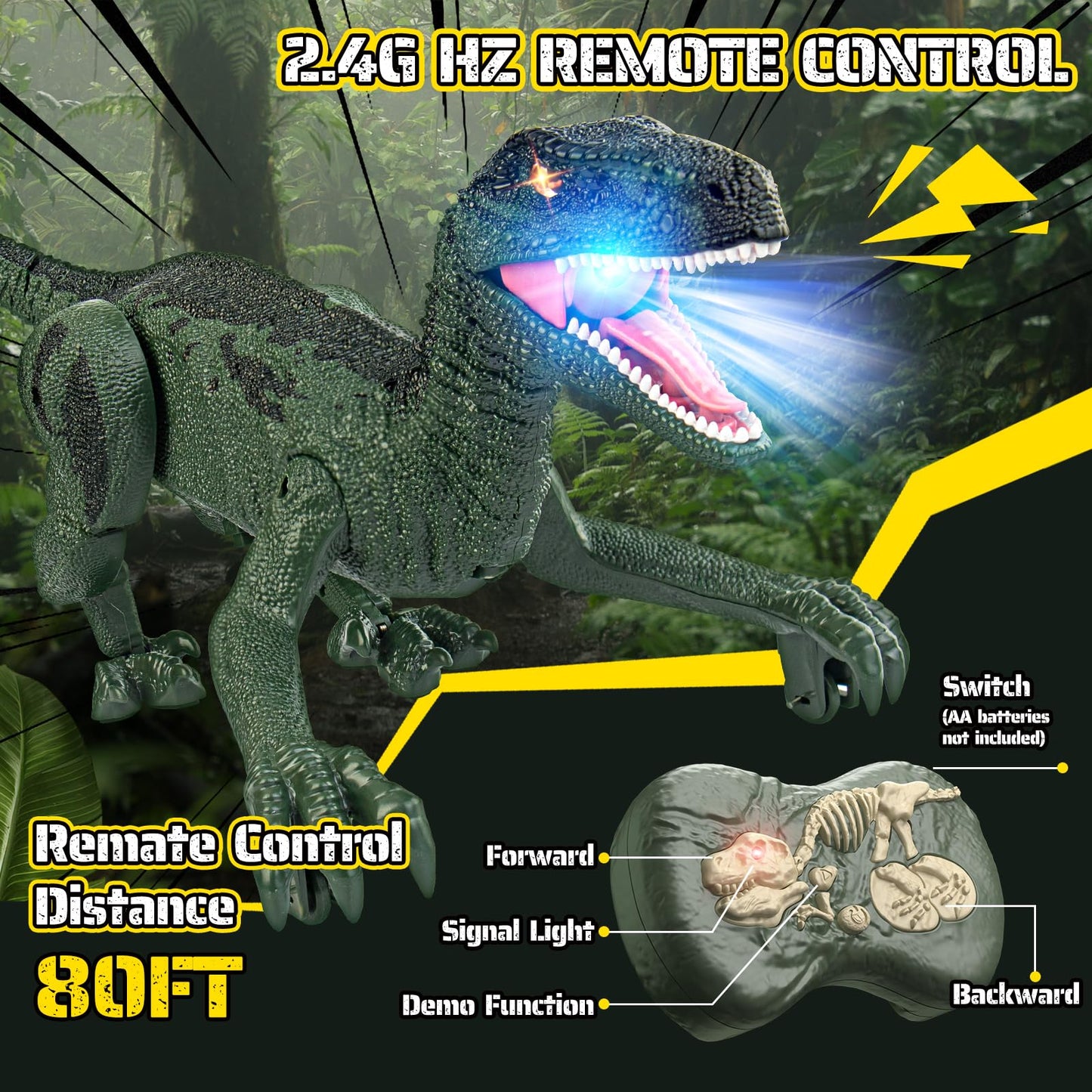 Rcfunkid Dinosaur Toys for Kids, 2.4GHz Remote Control Dinosaur with Walking, Realistic Sounds, Demo Mode, Rechargeable Jurassic Toys for 3-5, 5-7, 8-12, Birthdays, Parties, Christmas, Children’s Day