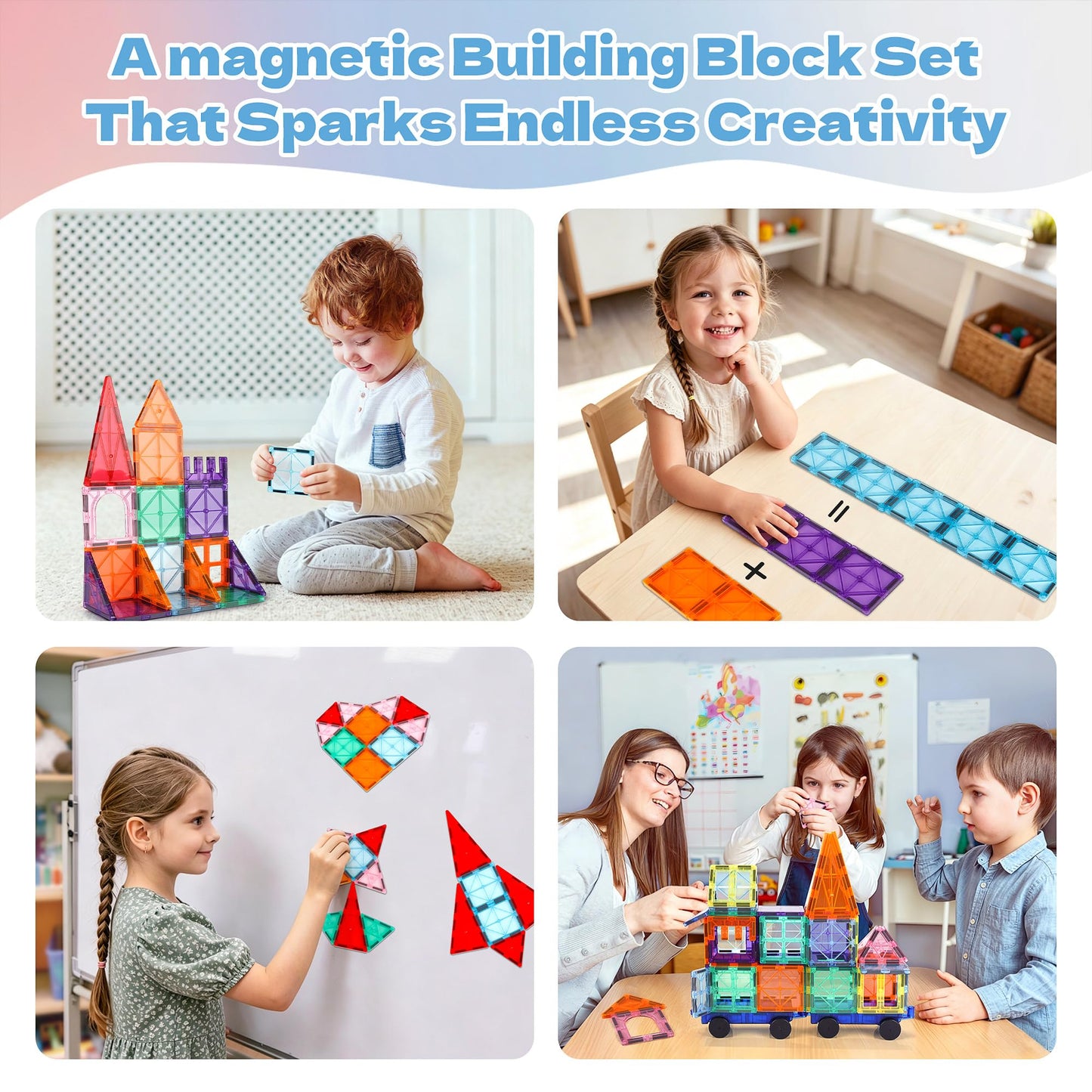 CHIZEKOO Magnetic Tiles with 2 Cars, 100 Pcs Magnetic Building Blocks Set, Preschool Children Educational Construction Toys, Magnetic Blocks for Kids Ages 3–12 Birthday for Boys and Girls