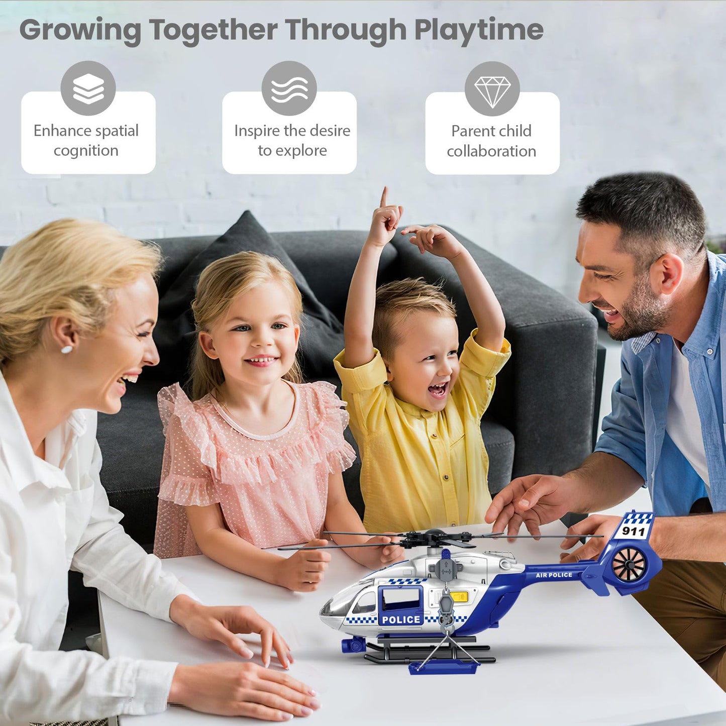 Police Helicopter Toys for Boys with Hanging Basket Toy Airplane Army Toys with Lights and Sound Rescue Vehicles Toys for Kids Aged 3 4 5 6 7