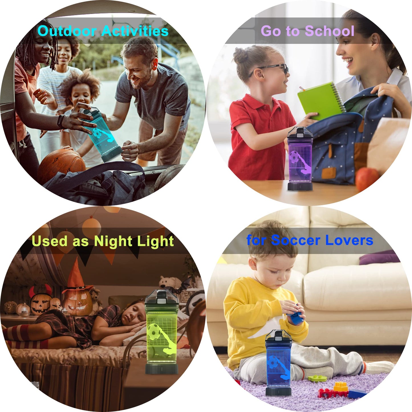 YuanDian Soccer Gifts, Light Up Kids Water Bottle with 3D Soccer Illusion Lamp- 14 OZ Tritan BPA Free - Cool Drinking Cups Gift for School Kids Boy Child Sport Lovers