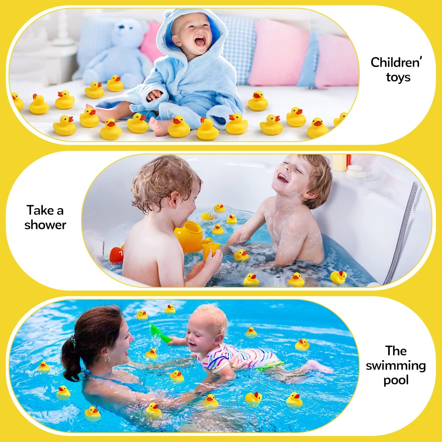 Vinsot 72 Pcs Mini Rubber Ducks Bulk, 2 Inch Yellow Rubber Ducks Bath Toys, Squeaky Duck Party Favors for Baby Shower, Birthday Party, Duck Race Game, Carnival Prizes