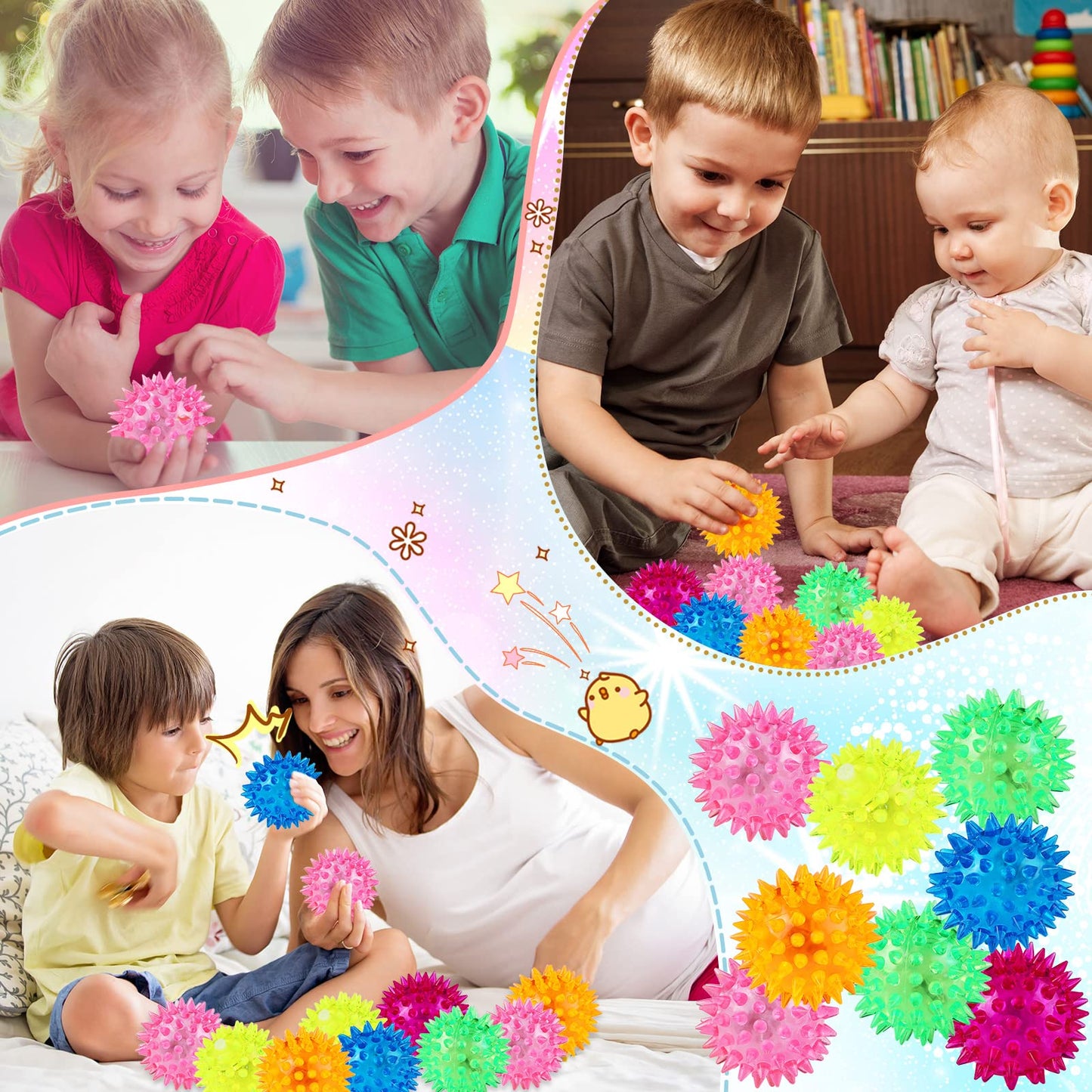 Lenwen 18 Pack Light up Balls LED Bouncy Balls Stress Relief Rubber Ball Flashing Squeaky Rubber Glow in Dark Toy Holiday Classroom Prizes Party Favors for Teens, Adults, Children