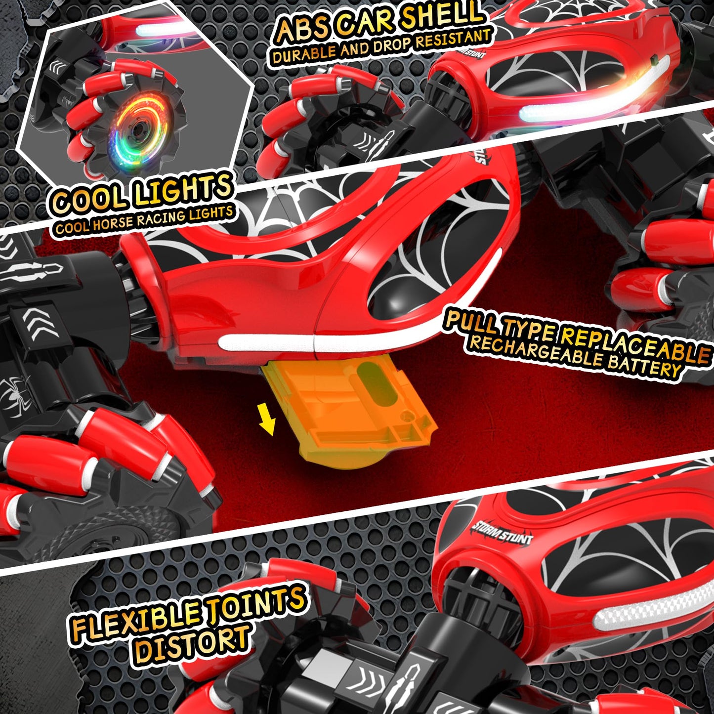 XUERENTECH Spider Gesture RC Car, 2.4GHz Gesture Sensing RC Stunt Car Toys for 6-12 Years Old Boys Girls, Hand Controlled Remote Drift Twist Offroad 360° Rotation with Lights Music for Birthday Gifts