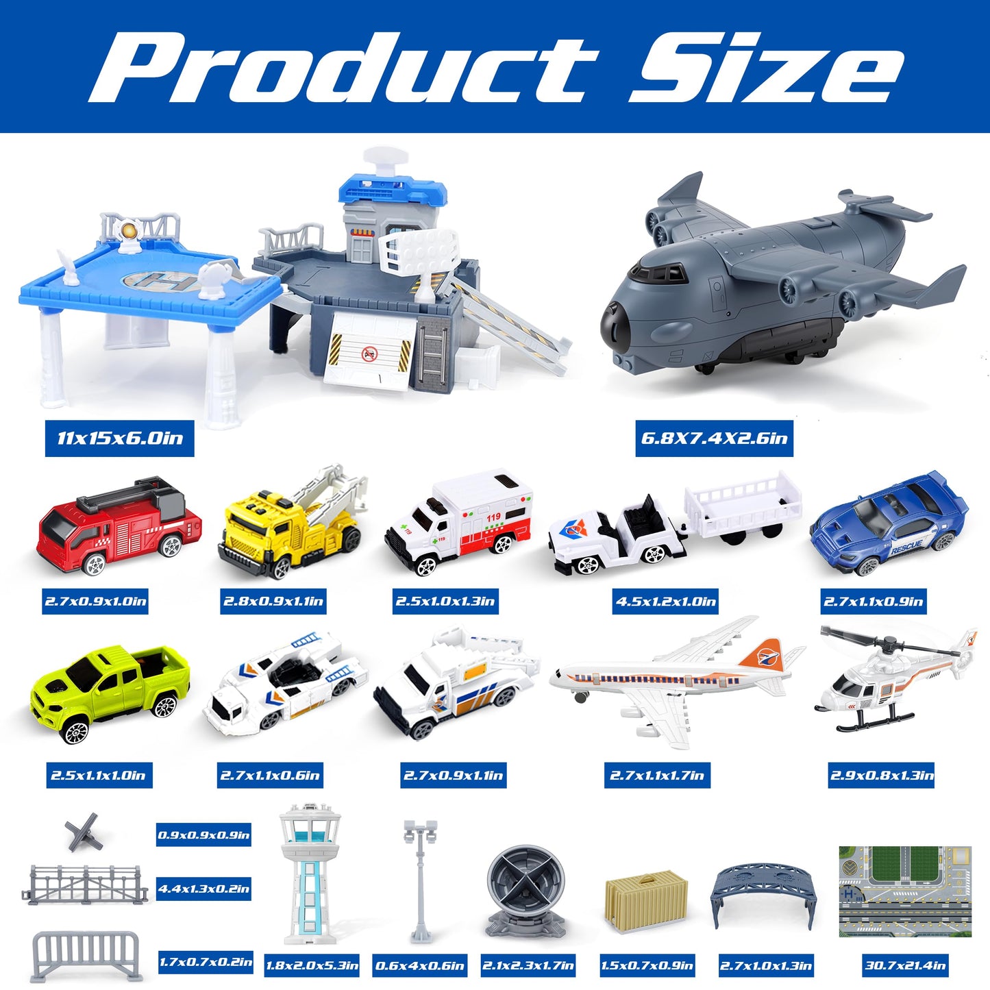 XDUOYJOY Airplane Toy Set with Trucks, Helicopter, Planes and Playmat, Airport Aviation Toys for Boys Girls, Great Gift for Birthday Christmas