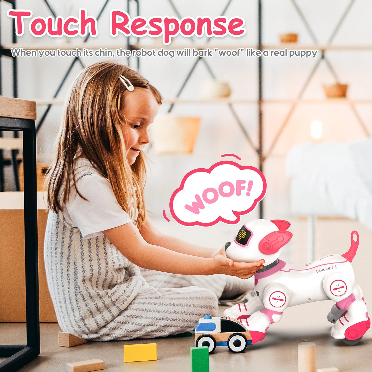 SONOMO Remote Control Robot Dog Toy, Interactive Robotic Puppy Toys - Fun and Programmable Stunt Robot Dog for Kids Ages 3-8 Pink (Pink)