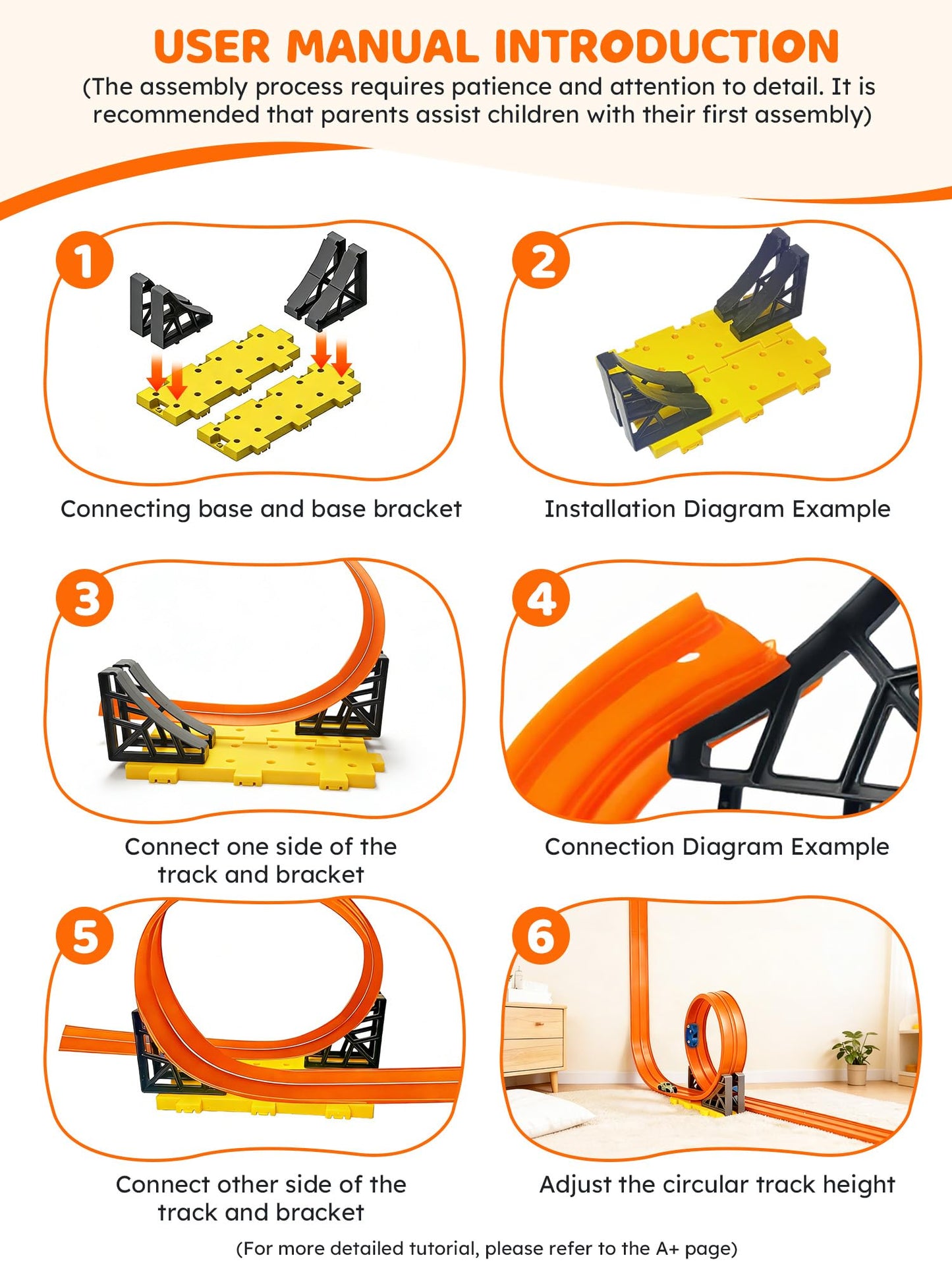 Innovakids Flexible Race Track for Kids - 16.4 Ft Portable Rolls Up Circular Track with Bracket 4 Racing Cars Suction Cup, 3+ Years Car Ramp Kid Toy Compatible with Normal Diecast 1/64th Cars (Orange)