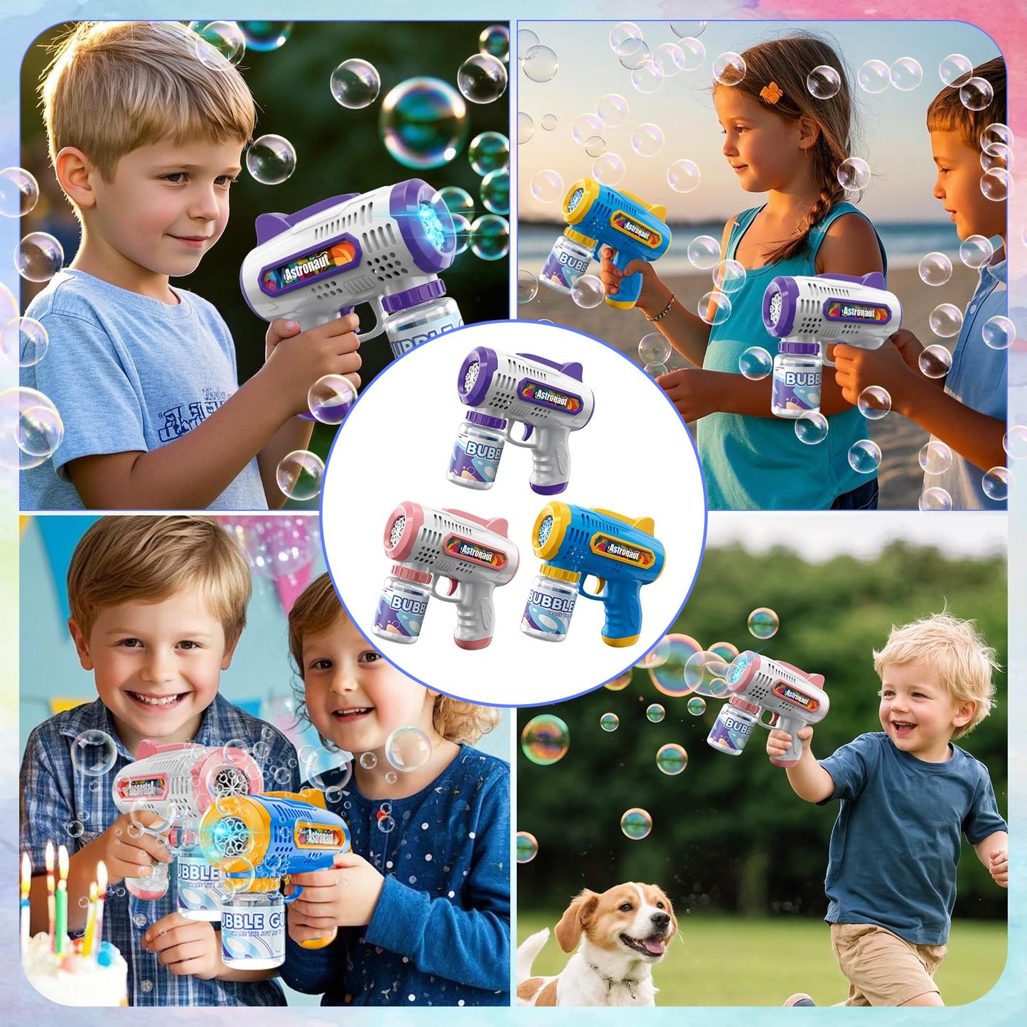 Britik 3 Pack Bubble Guns with Bubbles Solution: Automatic Bubble Maker Machine for Boys Girls, Bubble Guns Outdoor Toys for Toddlers, Party, Wedding Birthday Gifts for Ages 3 4 5 6 7 8 Year Old Kid