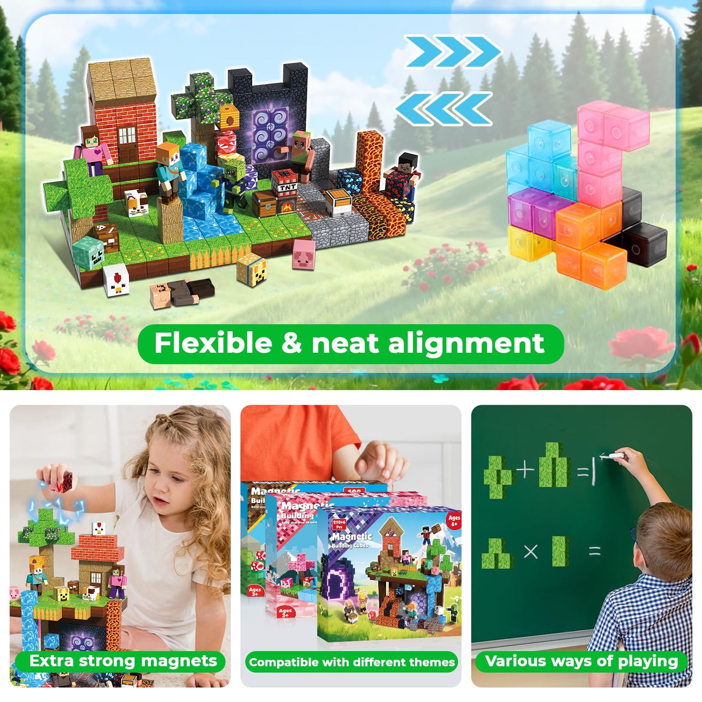 Annexfun 210PCS Magnetic Blocks with 6 Action Figures– 2026 STEM Magnetic Building Blocks for Kids 6+ Christmas, Creative Educational Play Set for Boys & Girls