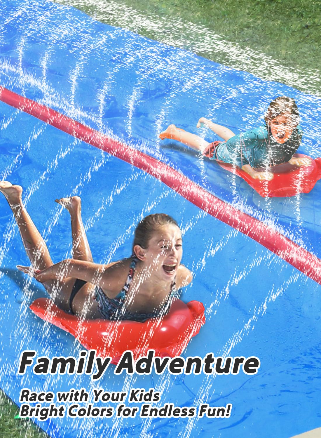 Slip and Water Slide for Kids and Adults Extra Long Lawn Water Slides Backyard Heavy Duty with Two Inflatable Bodyboards and Double Lane Water Toys Summer