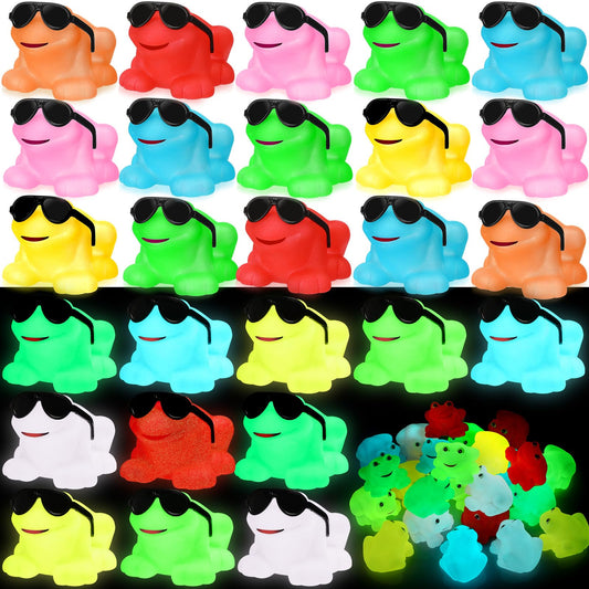 Halloscume 36 Pack Spring Rubber Frogs Bulk Squeak and Floating Rubber Bath Toy Glow in the Dark Mini Floating Frogs for Baby Shower Birthday Party Favors Classroom Exchange Gifts Prizes, Colorful
