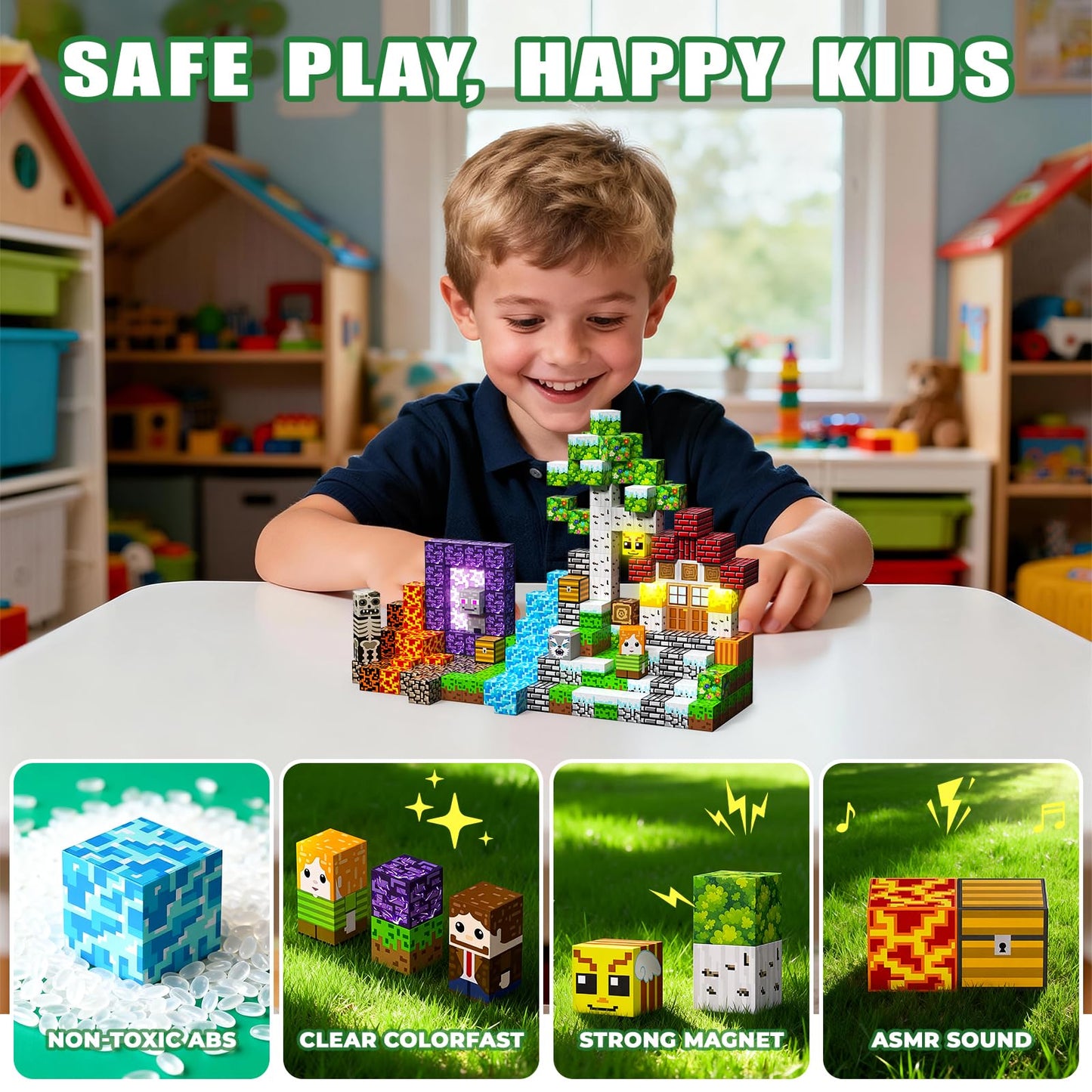 SSAWER Magnetic Blocks, 208PCS Magnetic Building Blocks, Stacking Magnetic for Kids, Sensory Toy for STEM Constructions Magnetic Blocks for Boys Girls Age 3+, Holiday Birthday Gifts