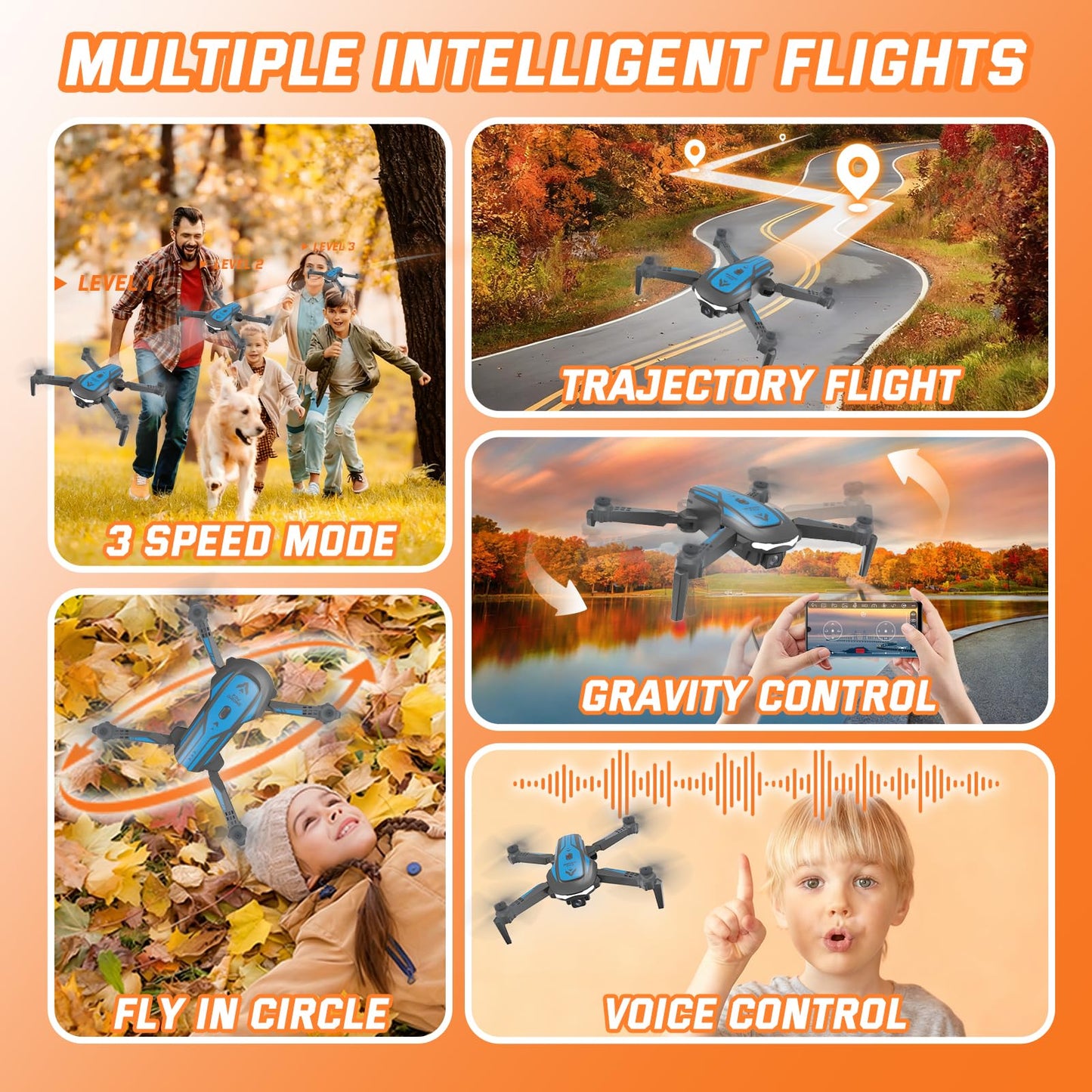 Drone with Camera for Kids Adults, Mini Foldable FPV Drones Remote Control Helicopter, RC Quadcopter with 1080P Live Video Camera, Gestures Selfie, One Key Start,2 Batteries, Toys/Gifts for Boys Girls