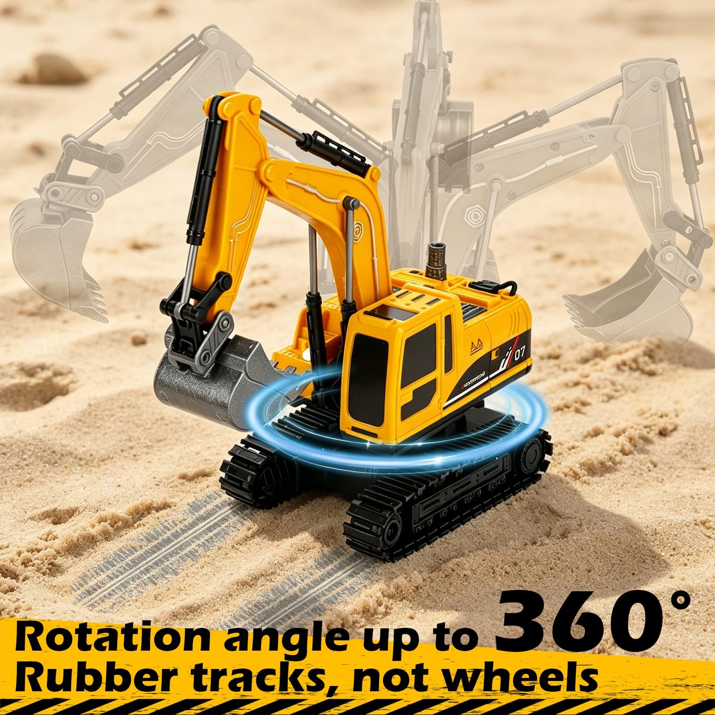 VGY Remote Control Excavator Toys for Boys,2.4GHz RC Excavator with Mute Function,Construction Toys for Kids Age 3-5 4-7 8-12 Year Old Birthday Gift