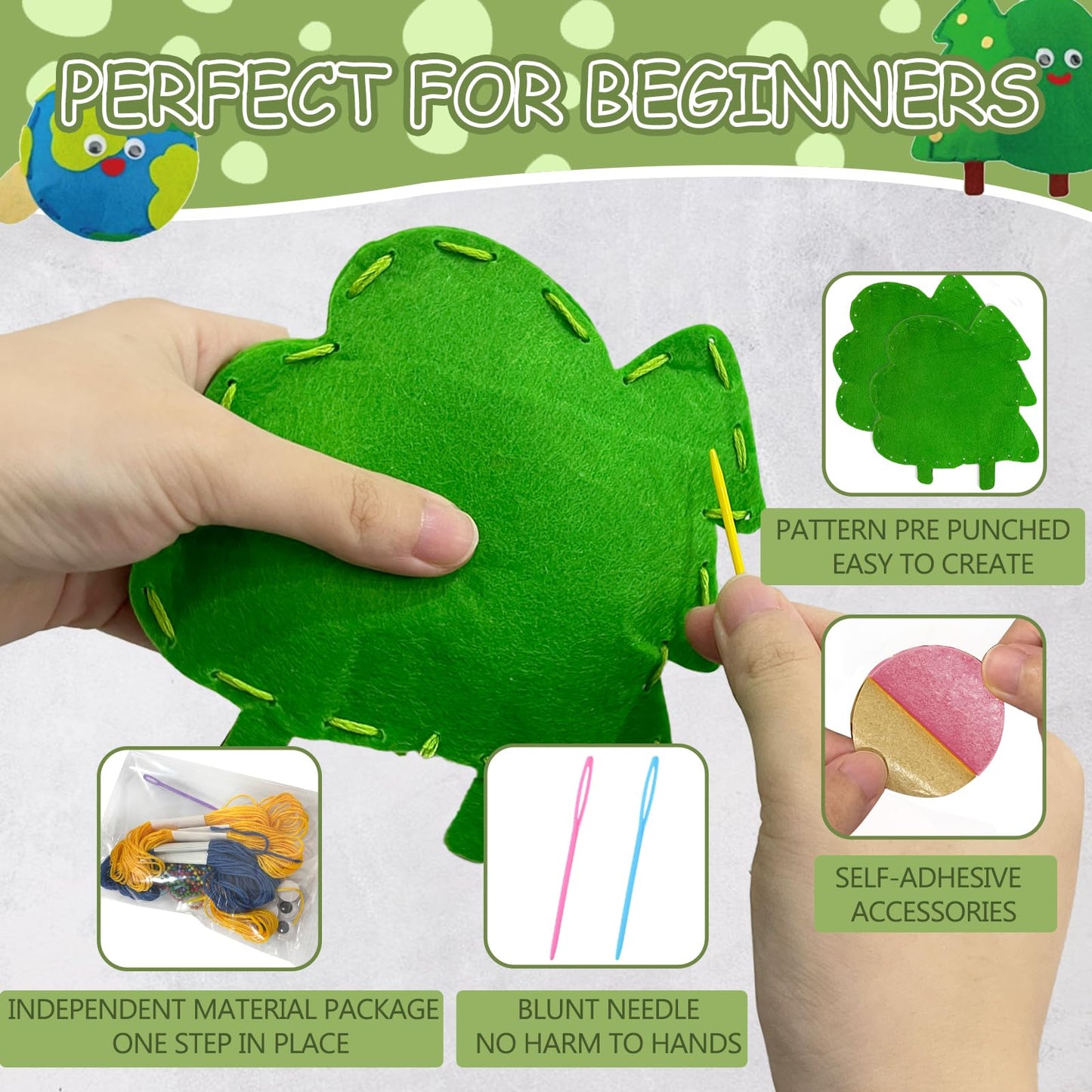 Nature Sewing Kits for Beginners, DIY 8 Stuffed Forest, Butterfly Making Easy Felt Sewing Fun Craft Set, Educational Learn to Sew Gifts for Kids Age 5 6 7 8 9 10 11 12, Instruction & Felt Materials