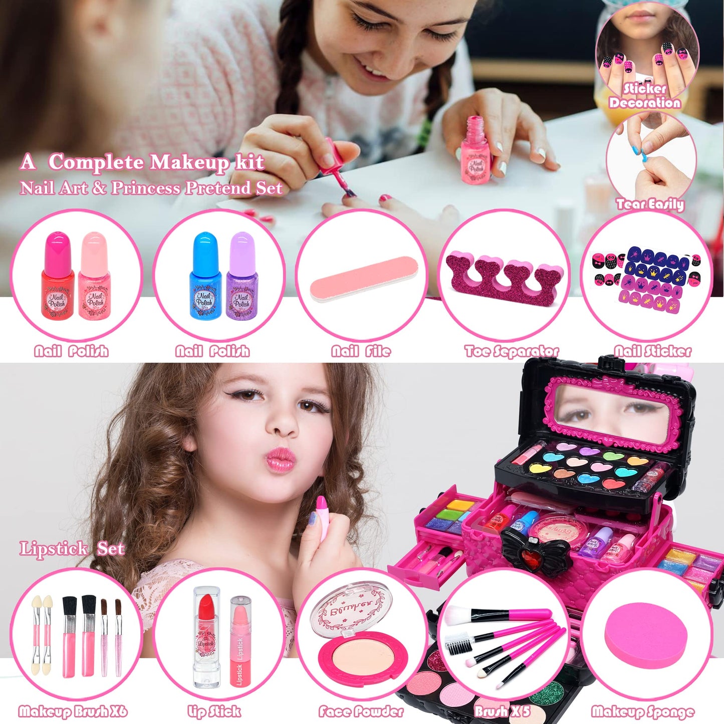 Kids Makeup Sets for Girls - Girls Makeup kit Age 4-6, Play Make Up Kit,Maquillaje para Niñas,Toys for Little Girl,Princess Toddler Kid Stuff Ages3-12 Year Old Girl Birthday Gifts