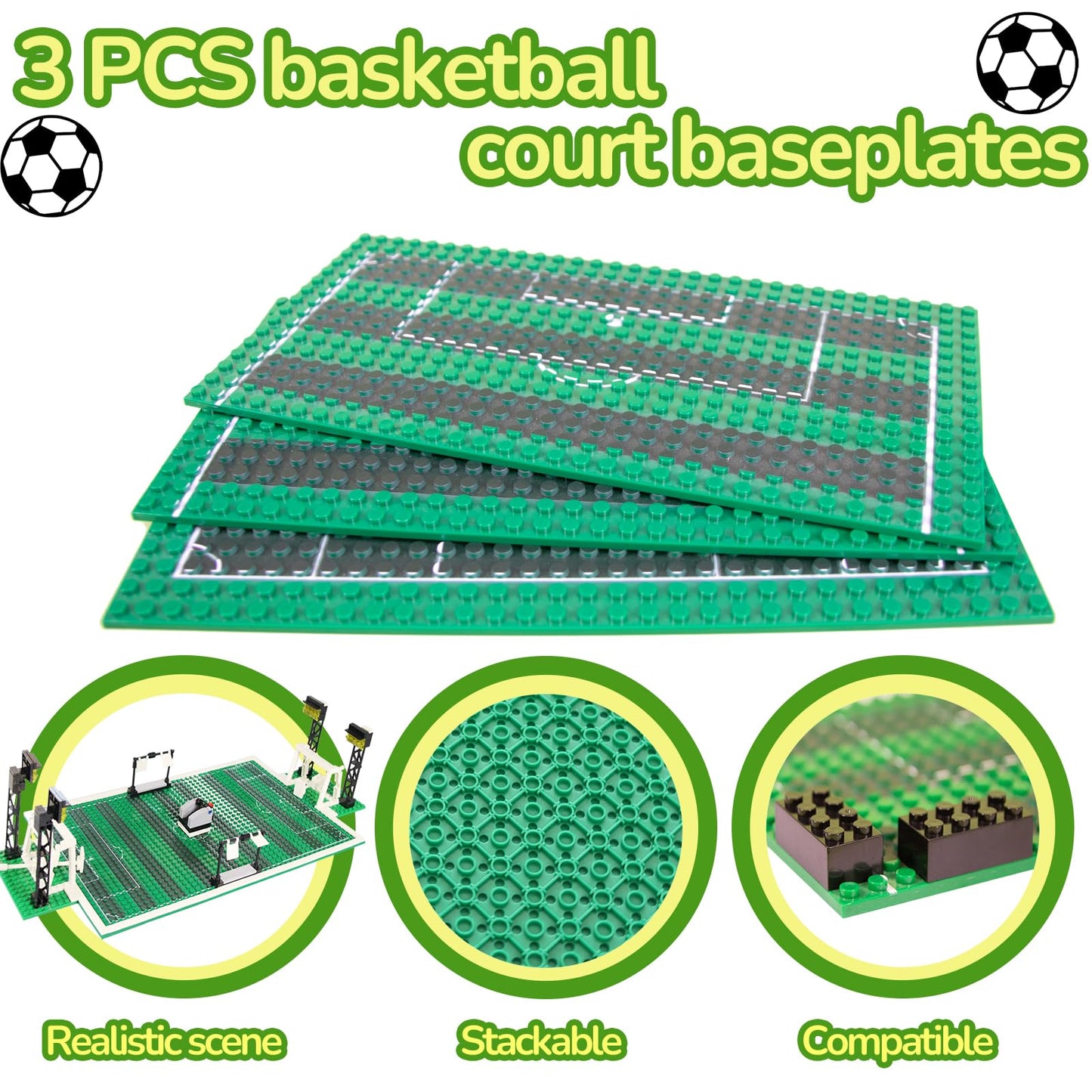 Cabeeskii Soccer Playset Building Blocks, Football Court Baseplate Brick with Football Goals, launchers Bricks, 2 Footballs, Soccer Building Bricks SetCompatible with Major Brands