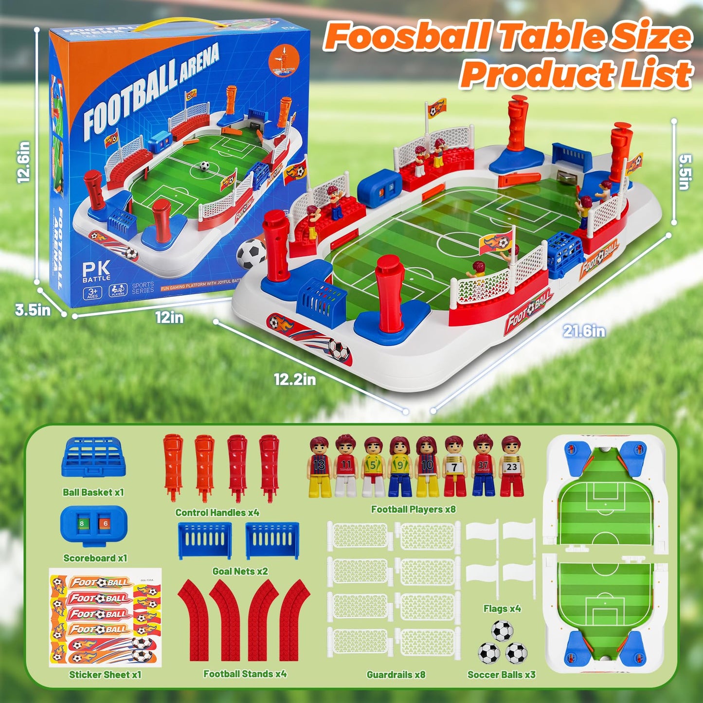 ODRIEW Mini Foosball Table Game for Kids, Portable Soccer Board Game with Scoreboard, Tabletop Indoor Football Sports Toy for 3 4 5 6 7 8-12 Year Old Boys Girls, Family Party Christmas Birthday Gift