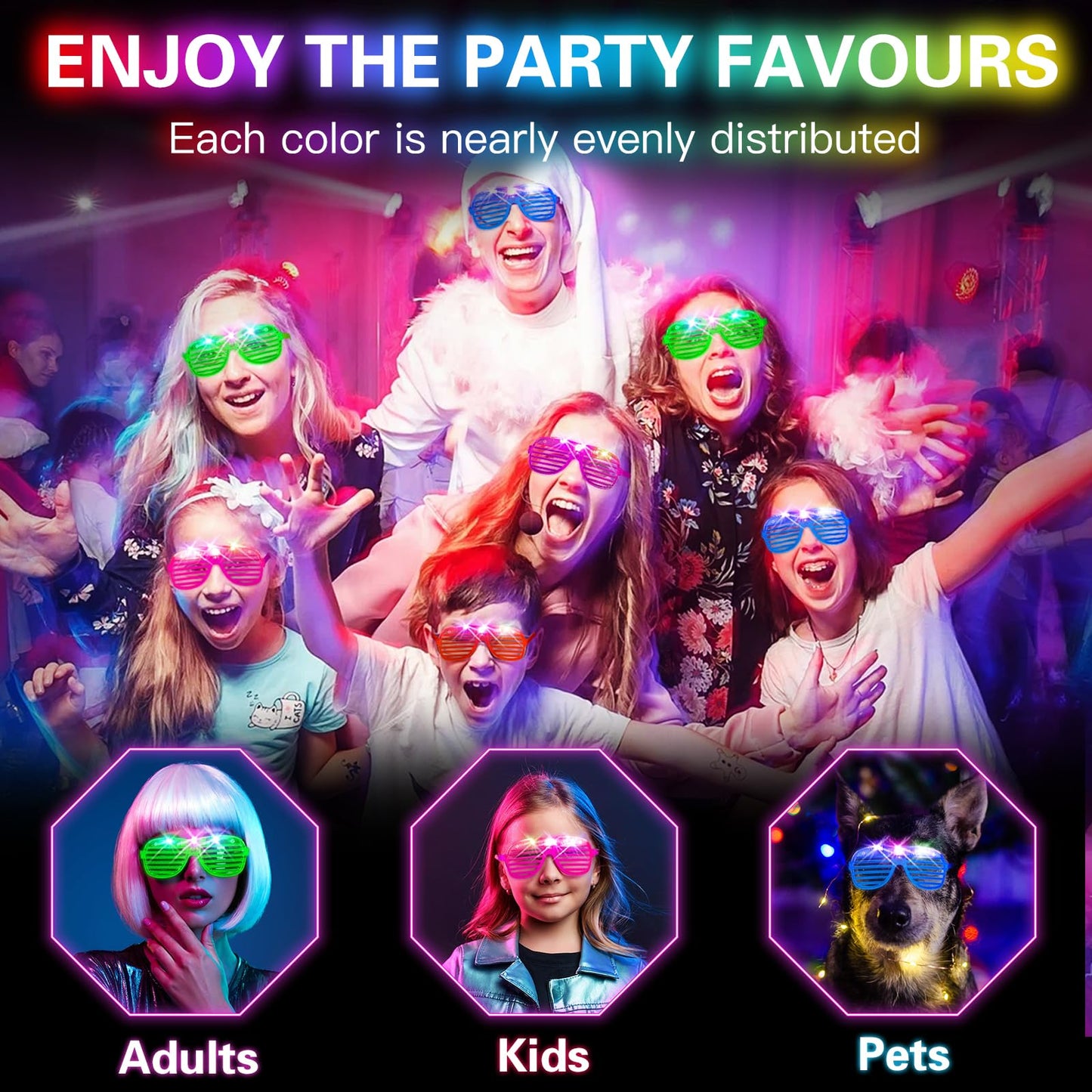 HONLYNE 180 PCS Light Up Glasses, Glow In The Dark Party Supplies, LED Glasses, Neon Flashing Glasses Bulk for Kids and Adults, Glow Glasses for Glow Party, Wedding, Birthday, Halloween, Rave Carnival