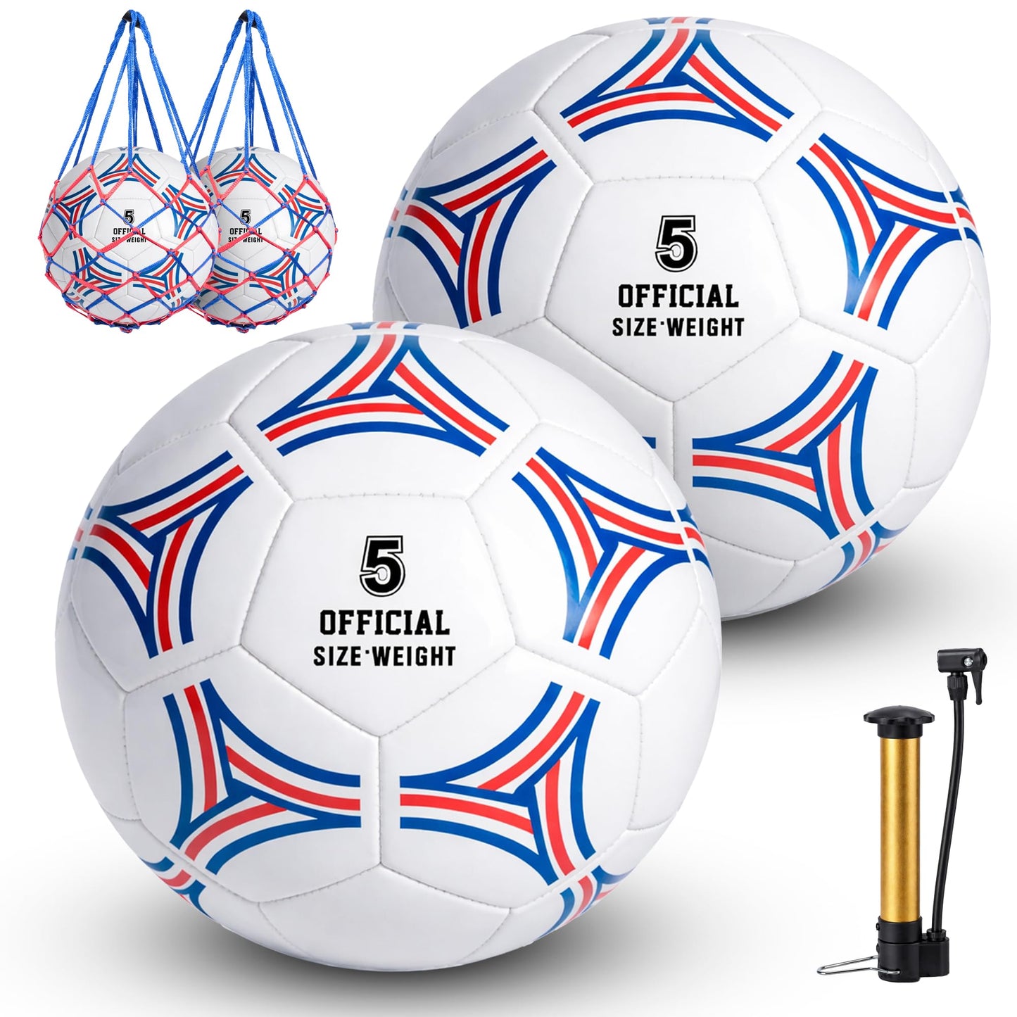 FATEUAER 2 Pack Soccer Ball Size 5,Soccer Ball Set with 2 Bag, 1 Pump and 2 Needles,Soccer Ball Gifts for Teenagers,Official Size Ball,Indoor and Outdoor Training and Competitions use