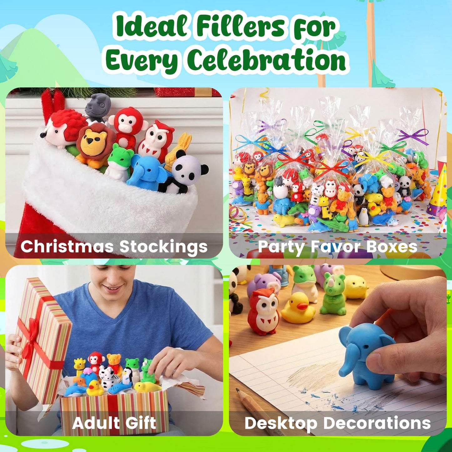 3 otters 50 Pack Animal Erasers, Desk Pets Classroom Prizes Treasure Box Toys Game Reward for School, Mini Fun Cute Erasers for Gag Gift Goodie Bag Stuffers Party Favors